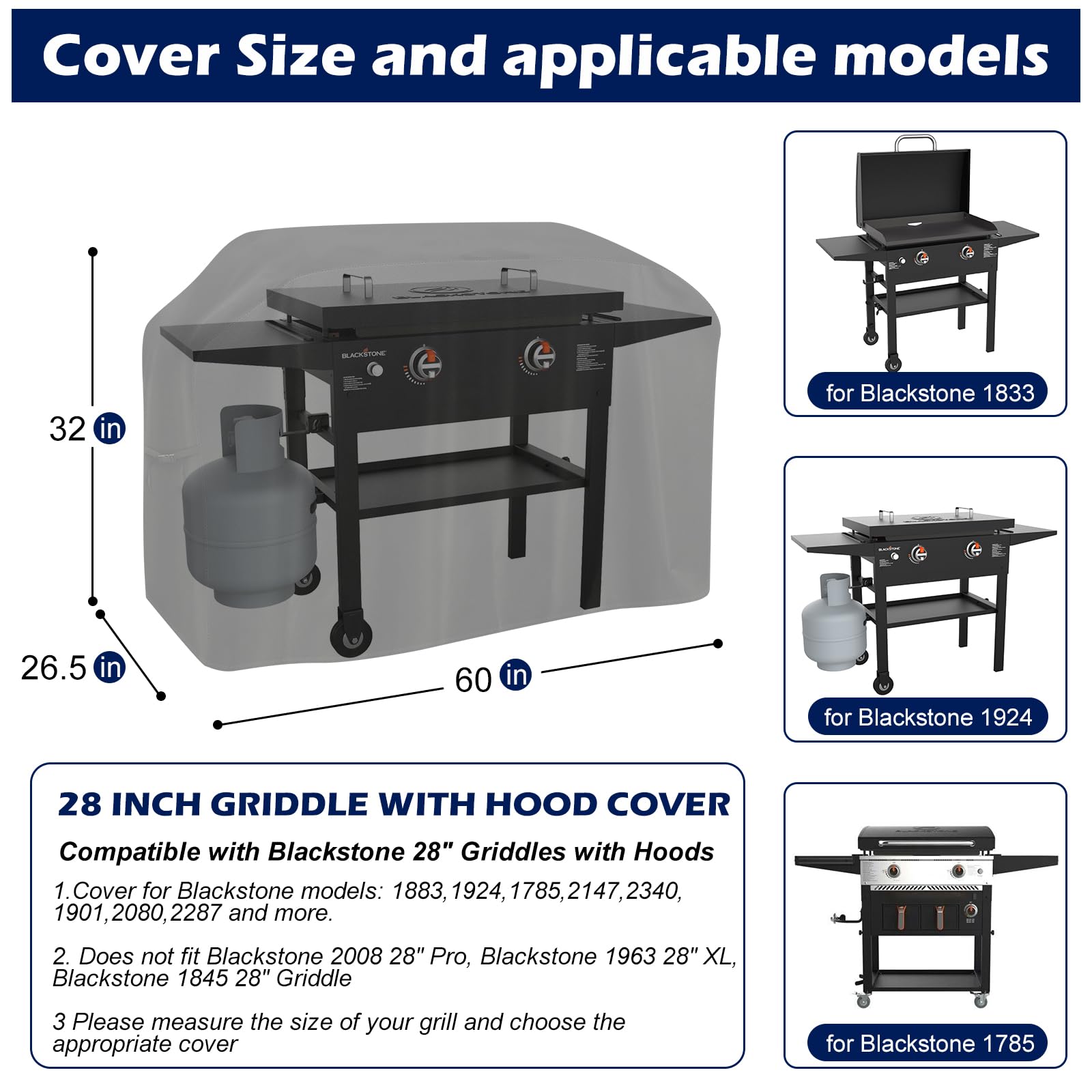Blackstone 28 Inch Griddle Cover - Waterproof Oxford Grill Cover for Blackstone 1883, 1924 & More - Heavy Duty Protection for Outdoor Cooking Station with Hood - Perfect for Backyard BBQs, Camping & Tailgating