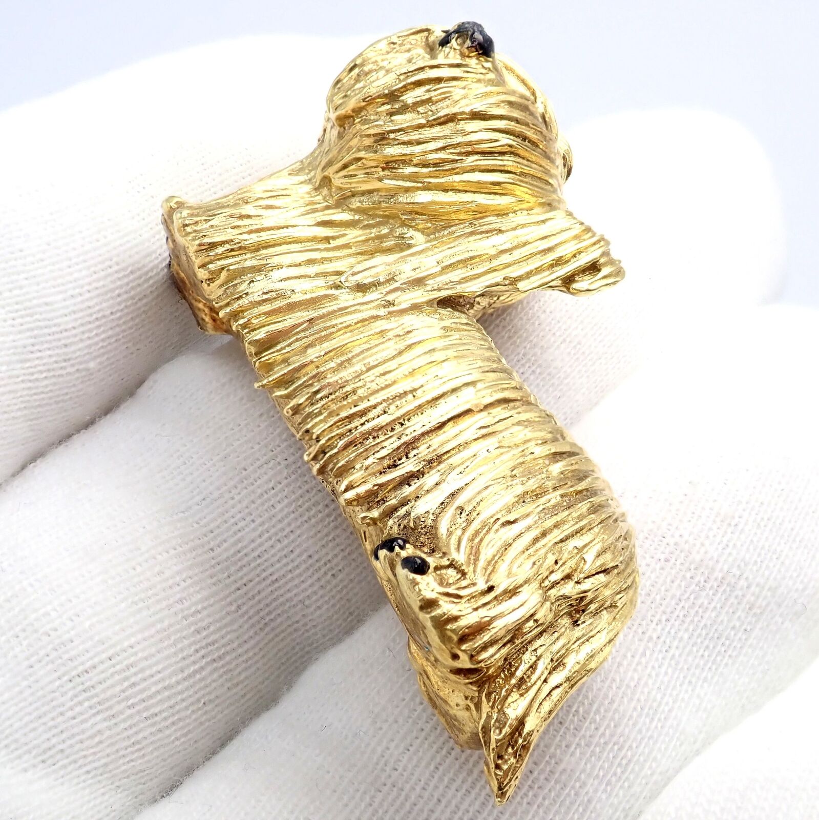 Vintage Tiffany & Co 18k Yellow Gold Enamel Terrier Dog Brooch Pin - 1960s Rare Collectible Jewelry for Women, Perfect for Special Occasions & Gift Giving