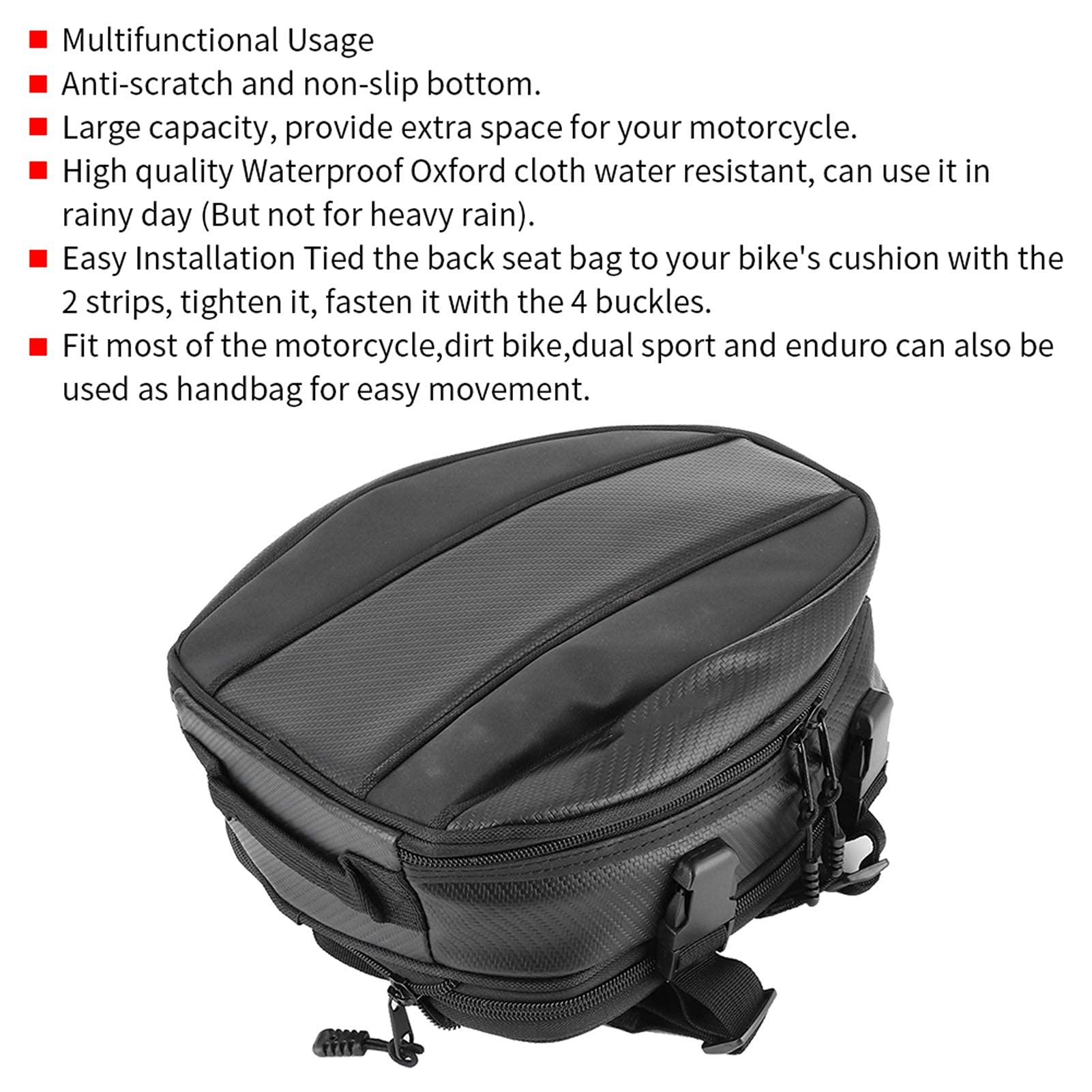 Universal Motorcycle Rear Seat Bag - 7.5L-10L Large Capacity Saddle Bag, Waterproof Tail/Seat Storage Pack with Helmet Organizer (Black) - Perfect for Long Rides, Commuting & Adventure Travel