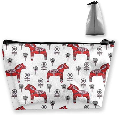 Dala Horse Makeup Bag for Women & Girls – Mini Travel Cosmetic Pouch for Purse, Toiletries & Essentials | Perfect for Travel, Gym, Work & Daily Use