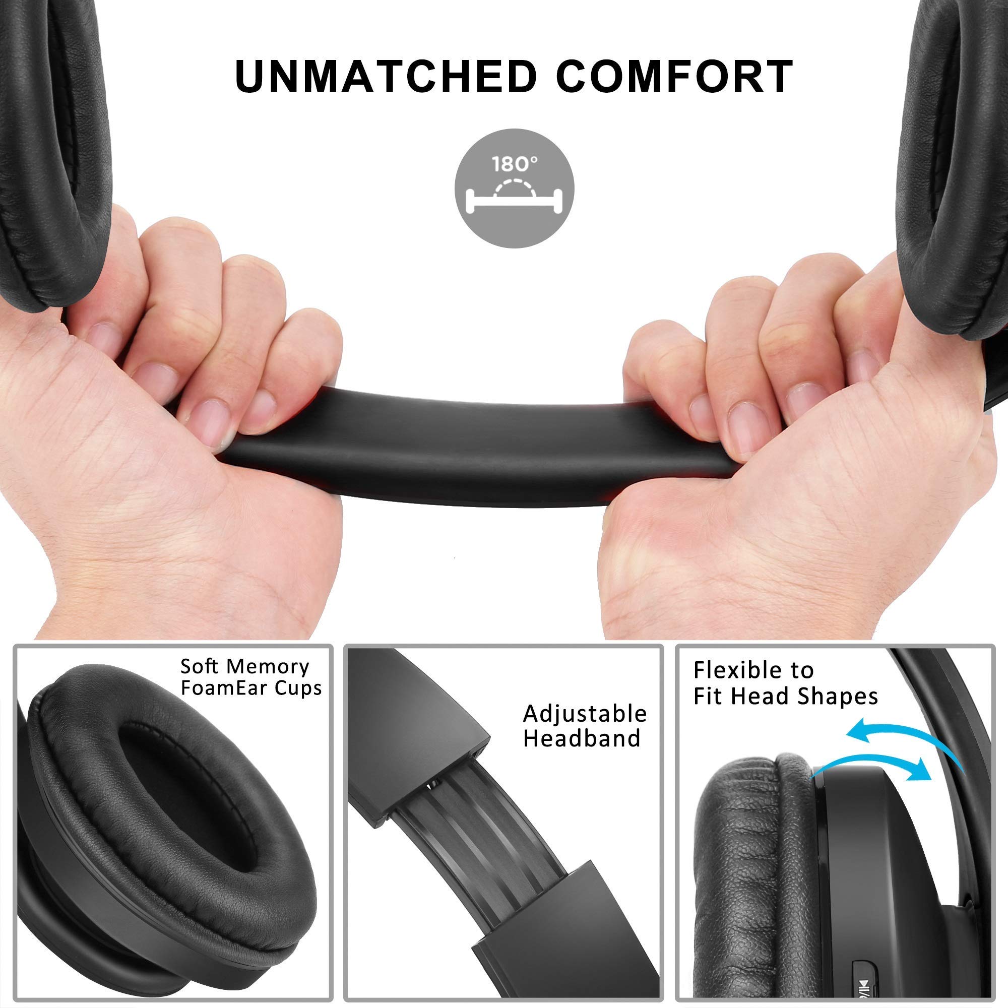 ZIHNIC 2-Pack Wireless Headphones Bundle - 1 Black Over-Ear & 1 Black Red Foldable Bluetooth Headset for Travel, Work, and Gym Use
