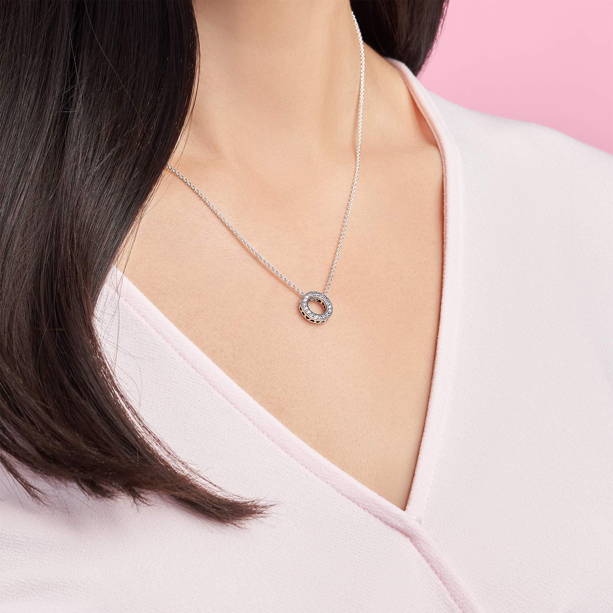 PANDORA Hearts of PANDORA Sterling Silver Cubic Zirconia Necklace - Elegant Gift for Women - 17.7