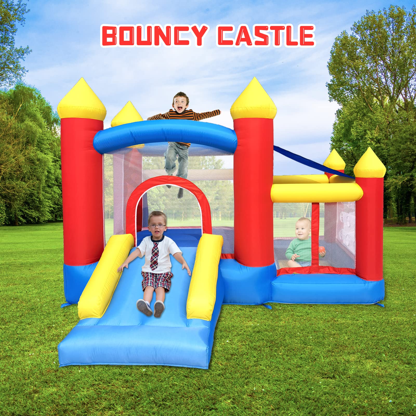 Baralir Inflatable Bounce House with Slide & Ball Pit - Kids Playhouse for Ages 3-6 | Indoor/Outdoor Toddler Jumper with Sun Cover & Water Pool | Perfect for Birthday Parties, Backyard Fun & Summer Water Play (Air Blower Included)