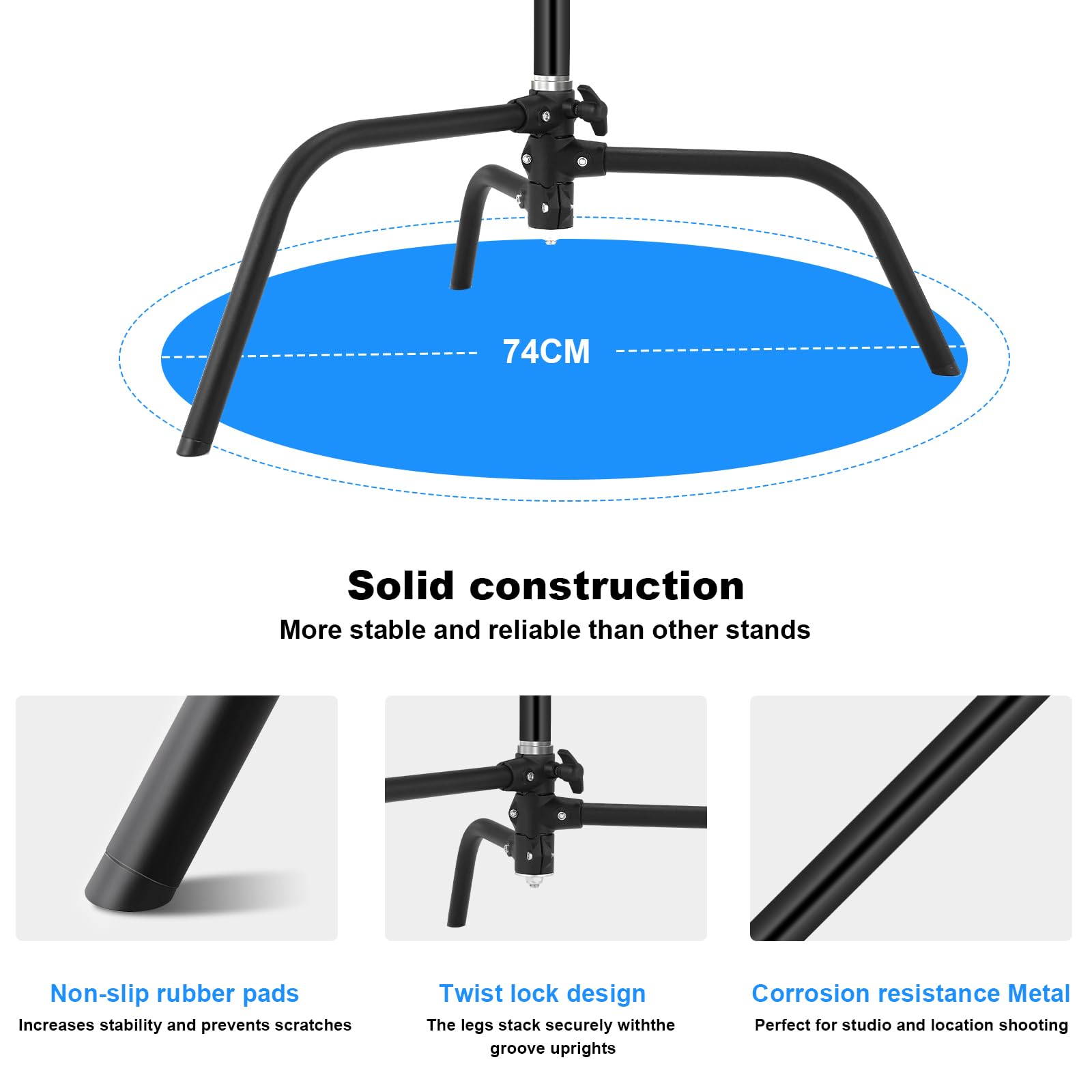 Heavy Duty C Stand with Boom Arm - Black Stainless Steel Adjustable Photography Light Stand with Grip Head & Sand Bag for Studio Lighting, Overhead Shooting, Reflectors, Softboxes, Umbrellas - Perfect for Professional Photography, Videography, and Film Production