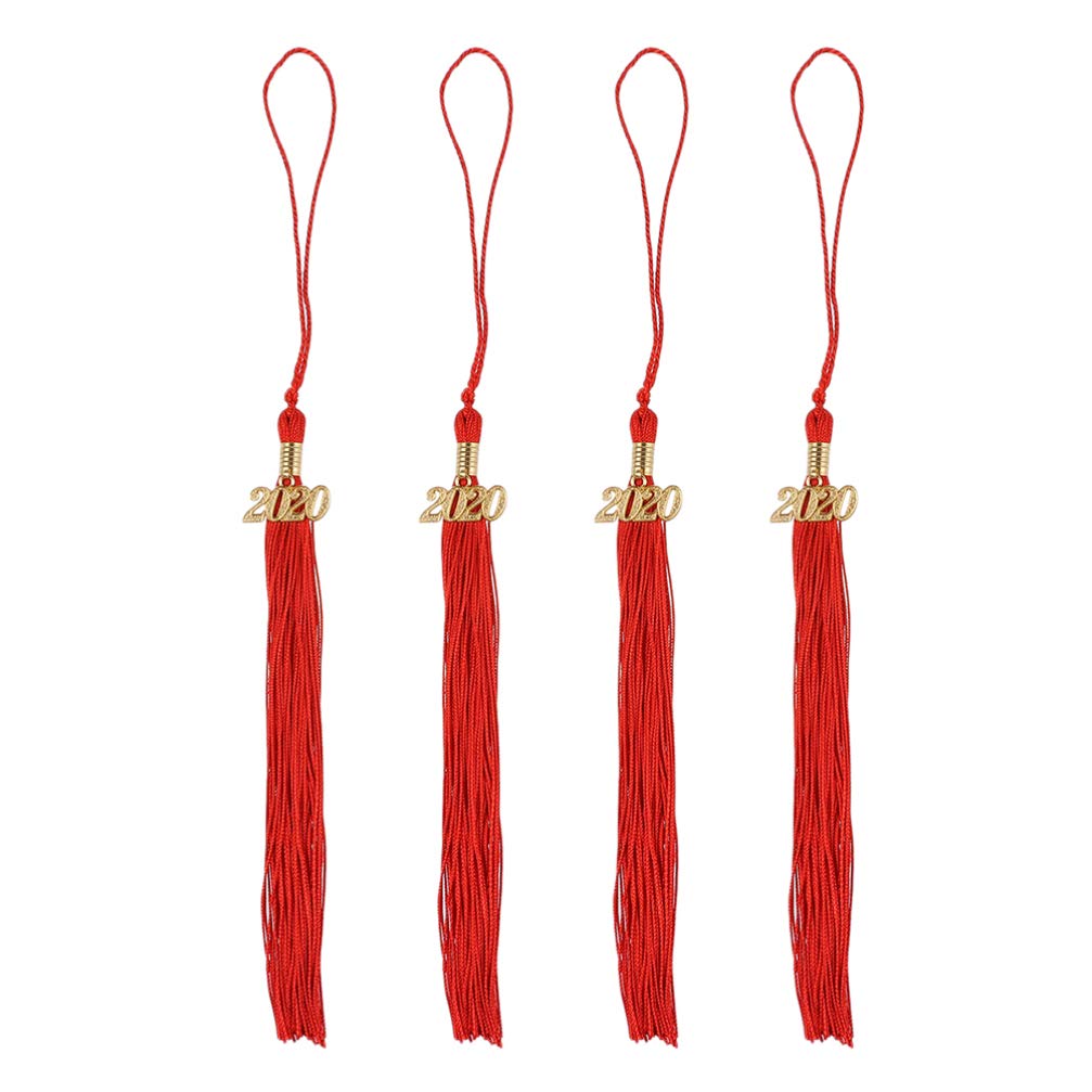 Amosfun 2020 Graduation Tassel with Year Charm - 4PCS Red Graduation Cap Tassels for Graduation Party Decorations & Ceremony - Perfect for High School, College Commencement & Graduation Photo Props