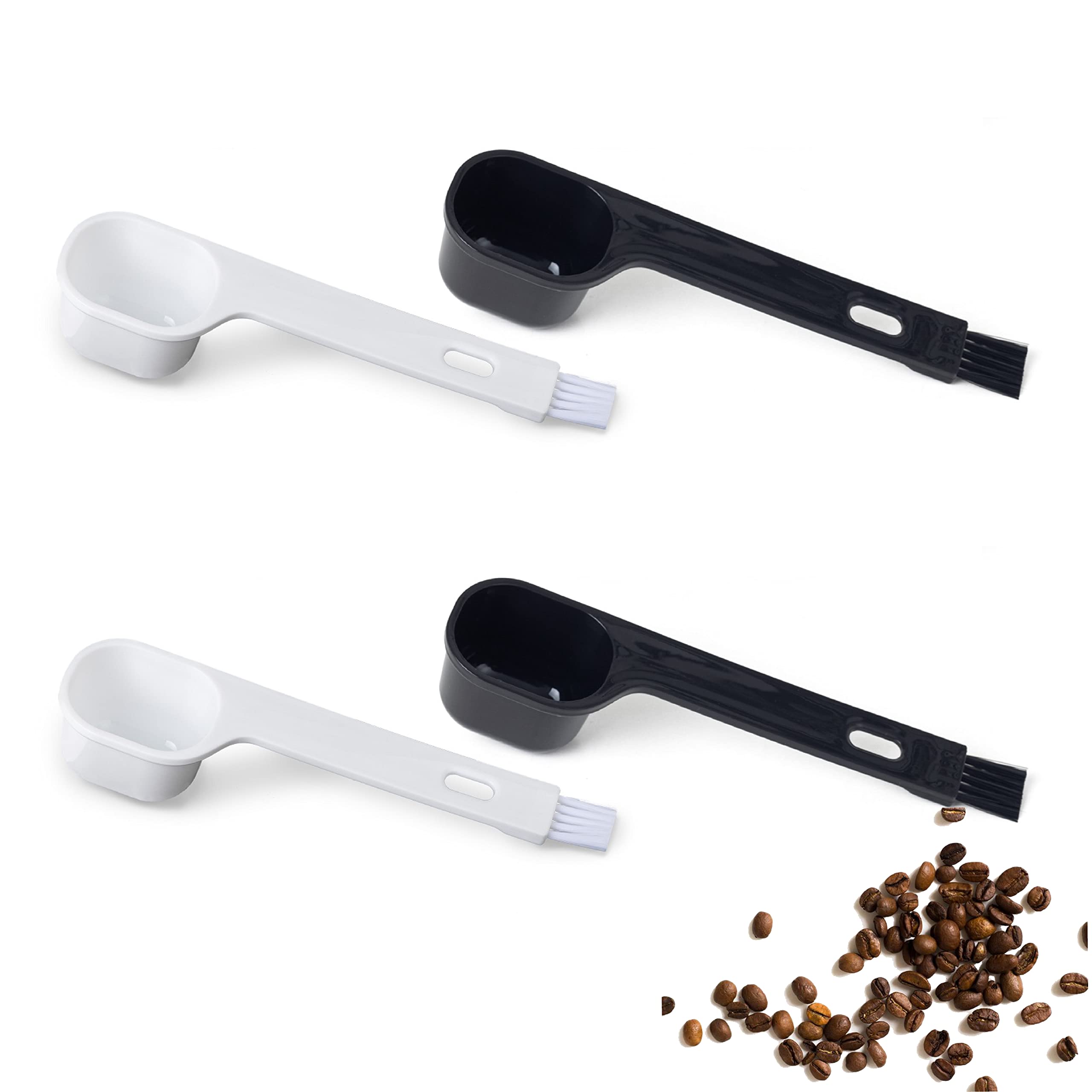 Premium 2 Tbsp Plastic Coffee Scoops with Cleaning Brush - 4 Pack Barista Tools for Ground Coffee, Espresso & Tea - Ideal for Home, Kitchen & Café Use