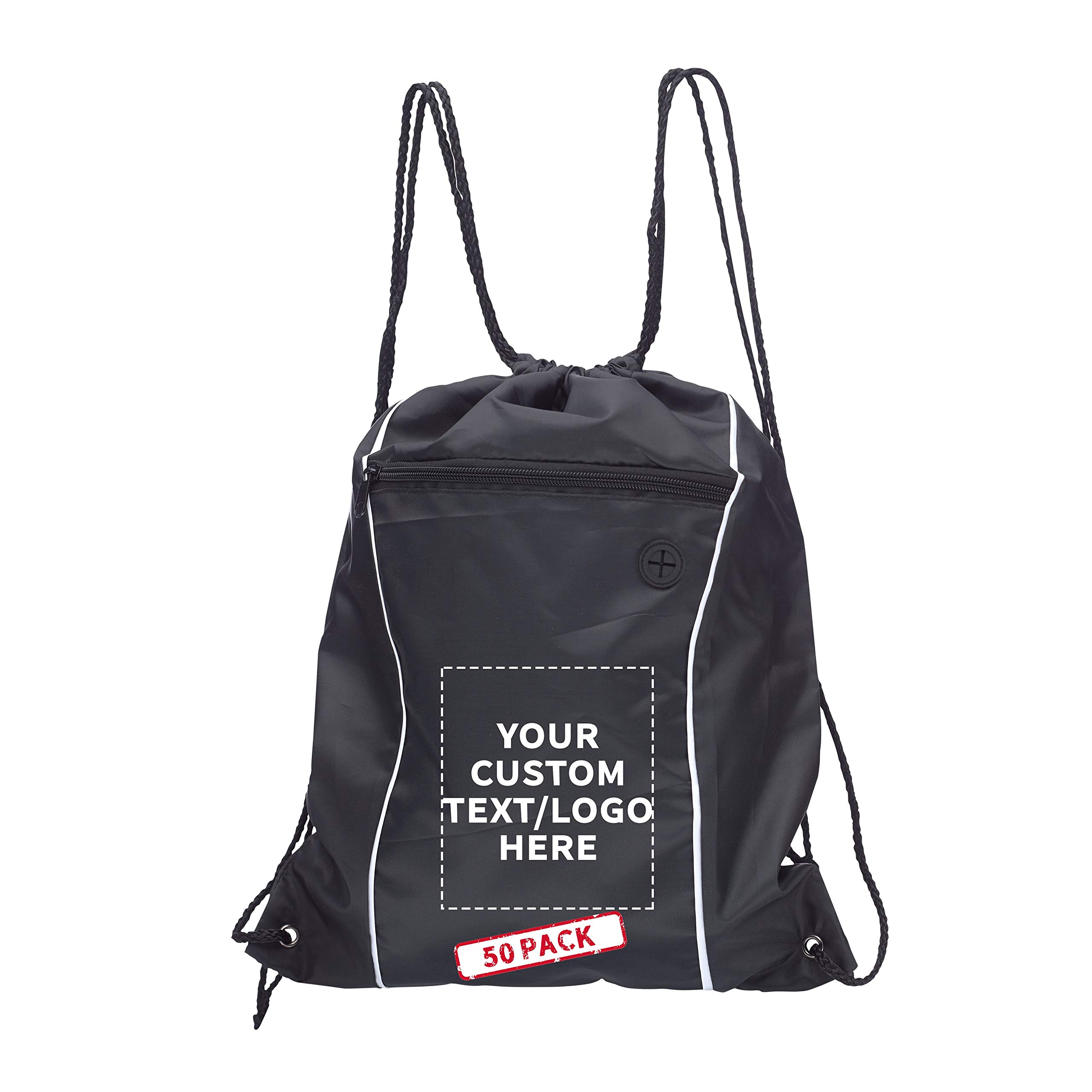 Customizable Two-Tone Drawstring Backpack - 50 Pack Non-Woven Sports Bags - Durable Promotional Backpacks with Logo Printing - Perfect for Gym, Travel, Work & School Events - Bulk Wholesale Black Backpacks