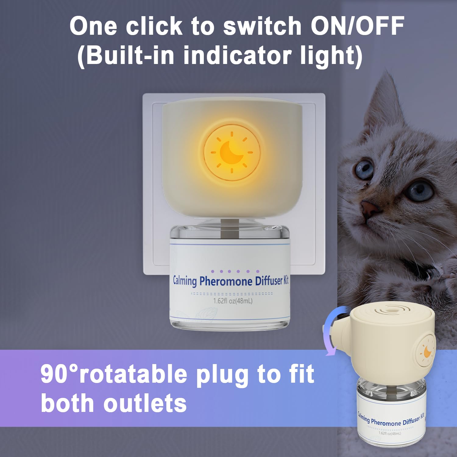 Cat Pheromone Calming Diffuser for Cats - 2 in 1 Starter Kit with Diffuser Head & 48mL Refill - Reduce Anxiety & Stress in Cats - Perfect for Multi-Cat Homes, Vet Visits & Traveling