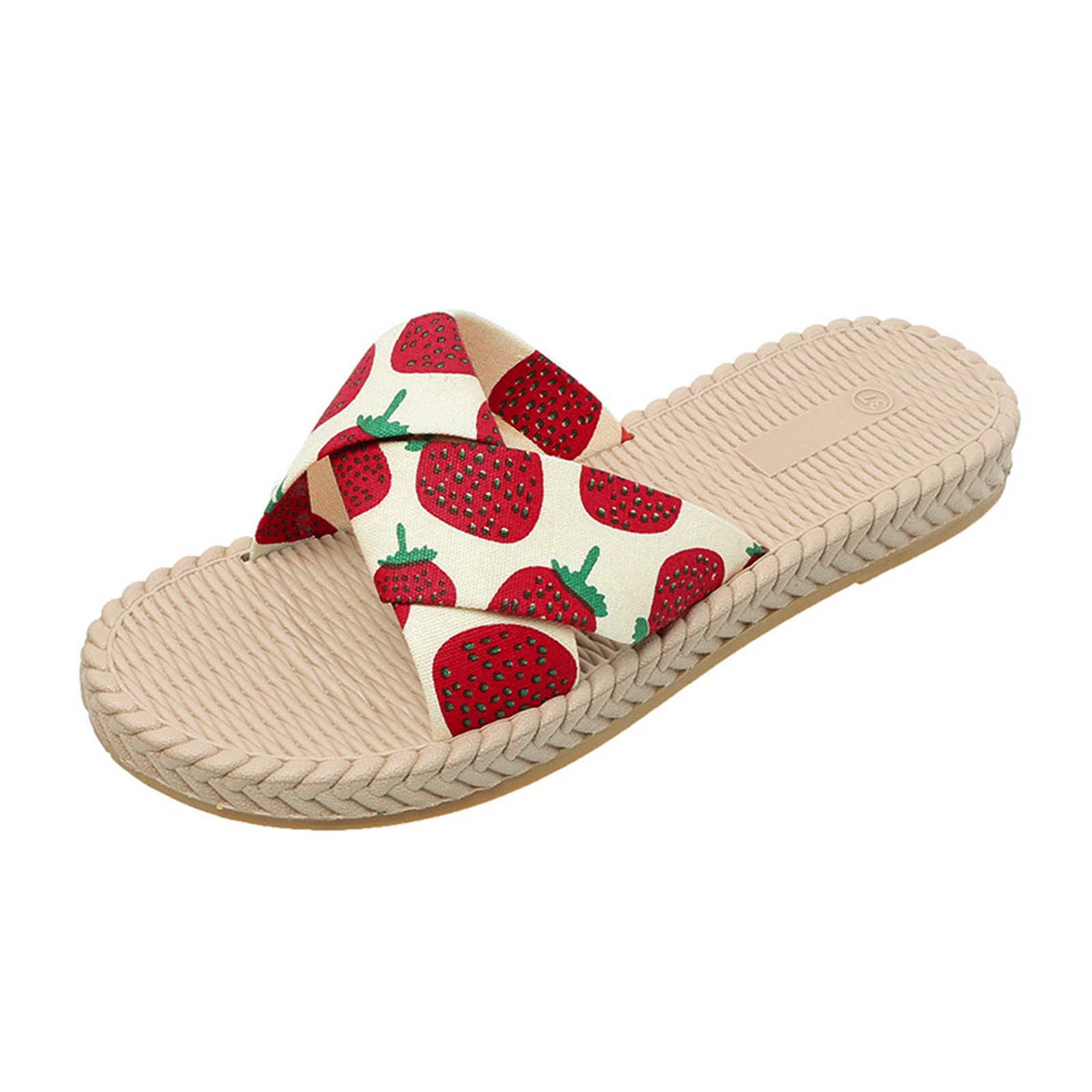 Women's Bear Slippers - Soft Strawberry Print Open-Toe House Shoes for Indoor/Outdoor Wear - Cozy Home, Beach & Vacation Sandals