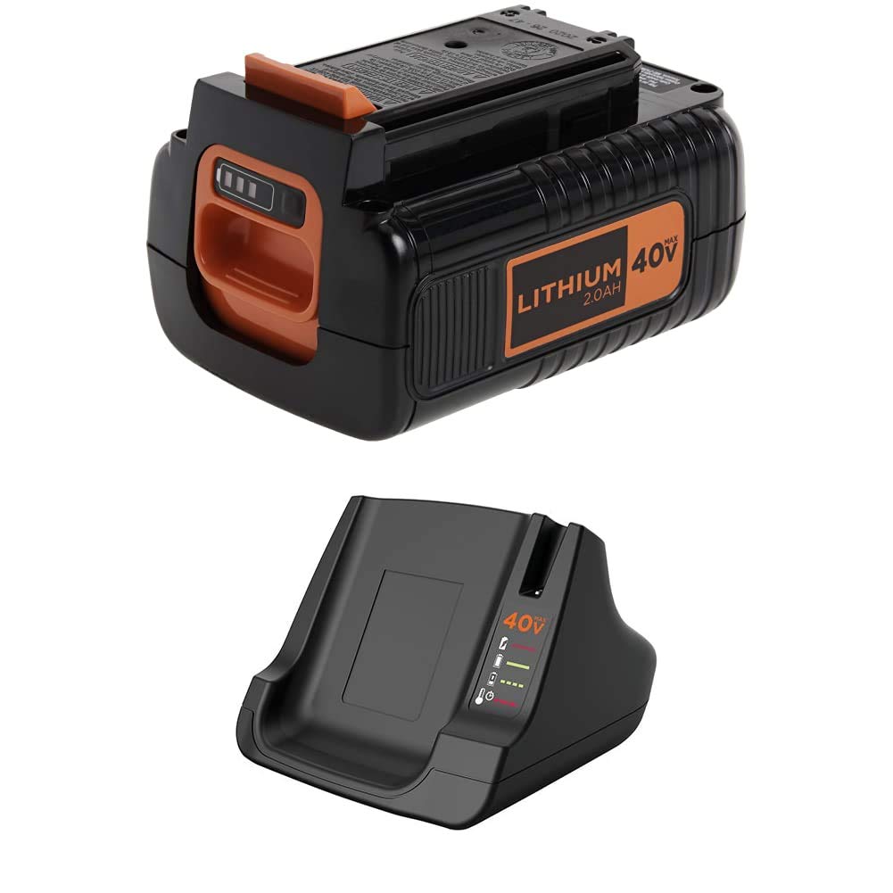 BLACK+DECKER 40V MAX Lithium-Ion Battery with Fast Charger (LBX2040 & LCS40) - Power Your Cordless Lawn Mower, String Trimmer & Outdoor Tools