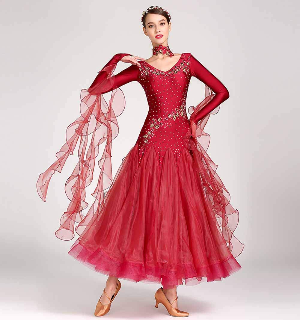 Elegant Ballroom Dance Dresses for Women - Smooth Waltz & Tango Performance Gown with Long Sleeves - Perfect for Swing Dancing & Competition Outfits - Ideal for Professional Dance Events & Social Ballroom Parties