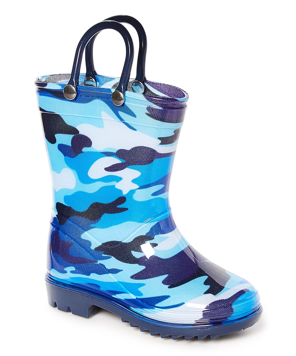 Kids Boys Camo Rain Boots - Waterproof Toddler/Little Kid/Big Kid Sizes (Green, Gray, Blue Camouflage) With Handles - Perfect for Outdoor Play, Puddle Jumping & Rainy Day Adventures