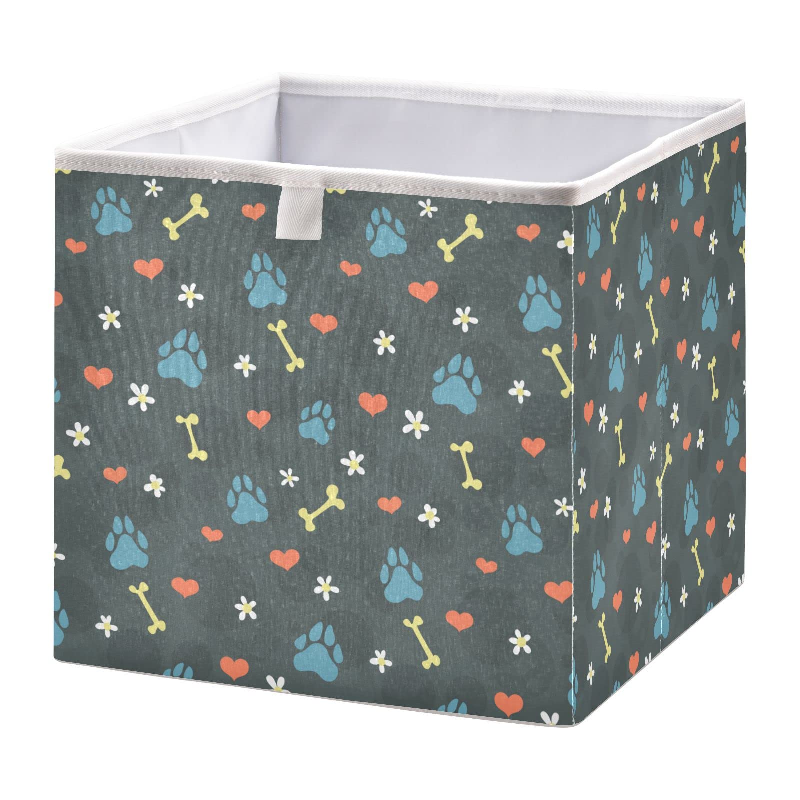 Emelivor Collapsible Pet Storage Bin with Paw Prints - Waterproof Cube Organizer for Dog Toys, Kids Clothes, Books & Nursery Items (15.75x10.63x6.96 Inches) - Perfect for Closet, Playroom & Home Organization