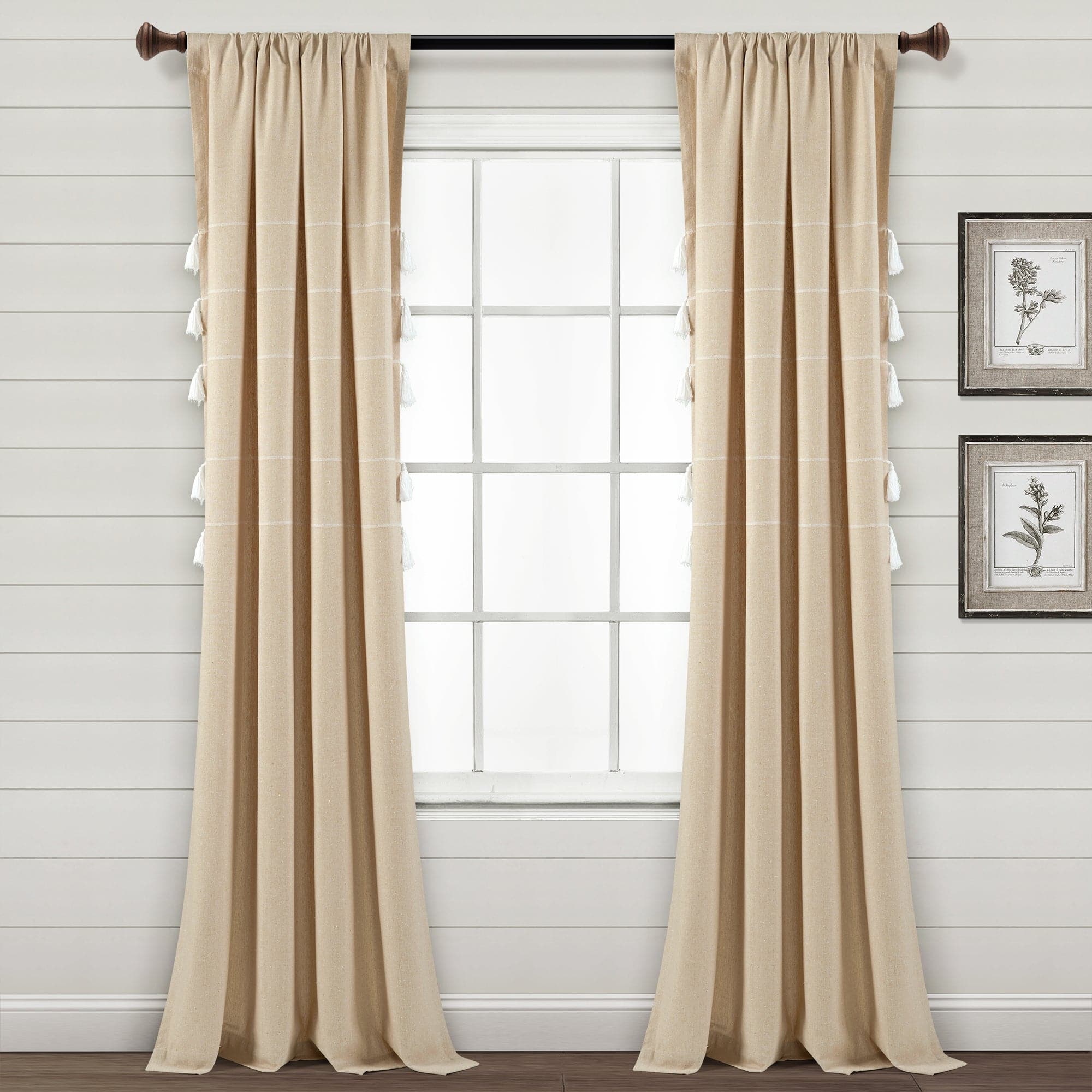 Farmhouse Boho Stripe Woven Tassel Window Curtains - Yarn Dyed Recycled Cotton Blend Panel Set (2 Pack) for Living Room, Bedroom & Dining Room Decor