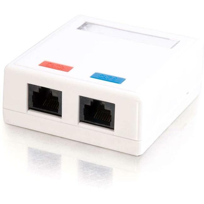 2 Port Cat5E Surface Mount Box - White | Ethernet Wall Jack for Home & Office Networking