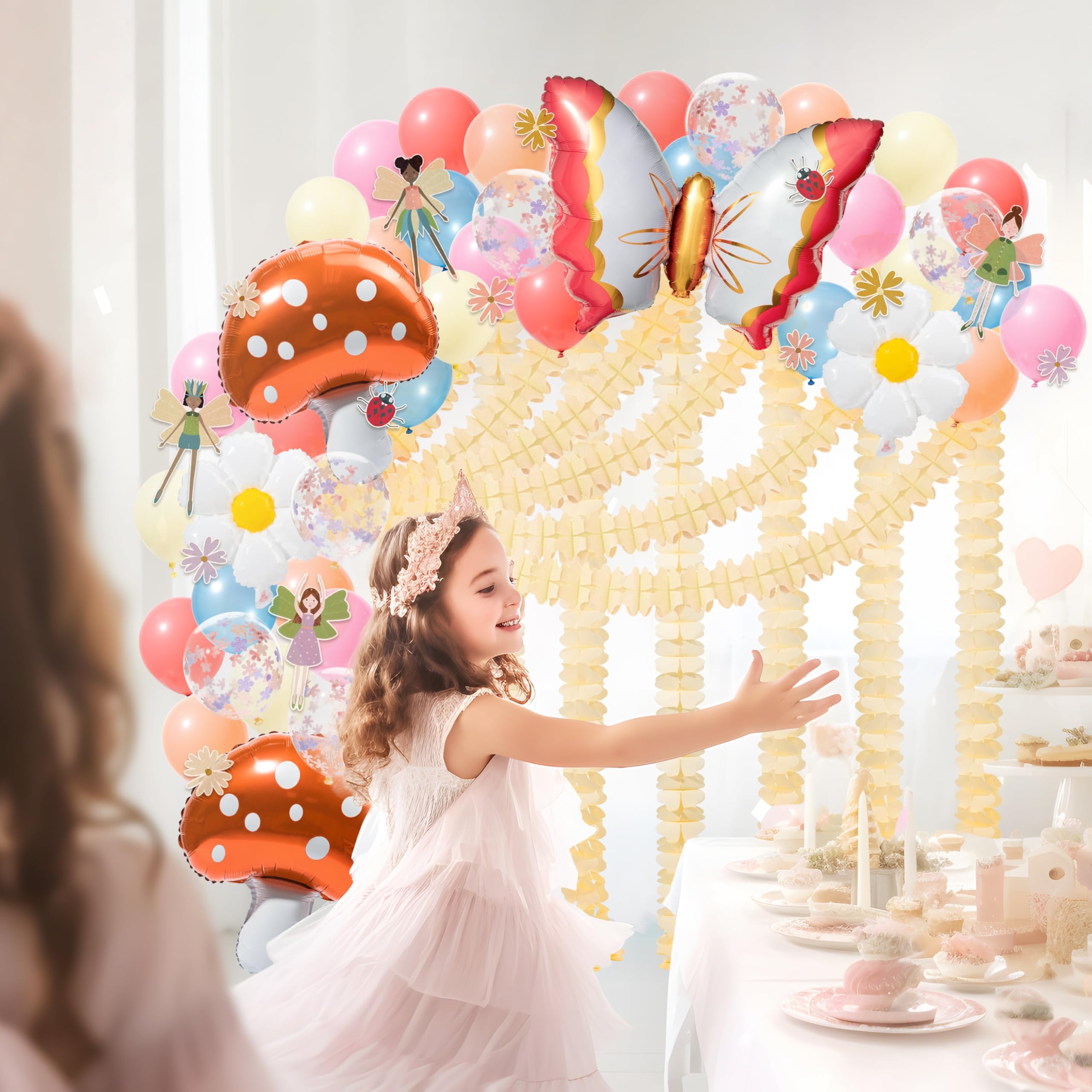 Enchanted Forest Fairy Party Decorations - Woodland Fairy Birthday Supplies, Fairy Balloons, Mushroom Balloons, Backdrop & Garland - Perfect for Fairy Themed Party, Garden Party, Baby Shower & Magical Celebrations
