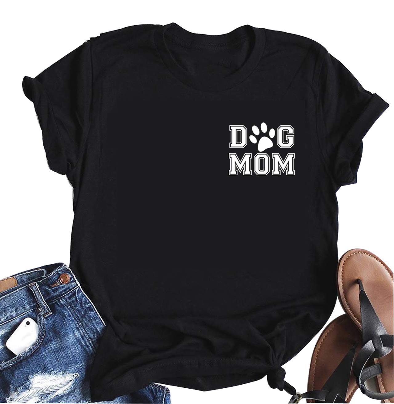 Funny Women's Dog Mom T-Shirt - Cute Paw Print Short Sleeve Top for Pet Lovers | Casual Wear & Gift for Dog Owners | Perfect for Parties, Pet Events & Everyday Outfits