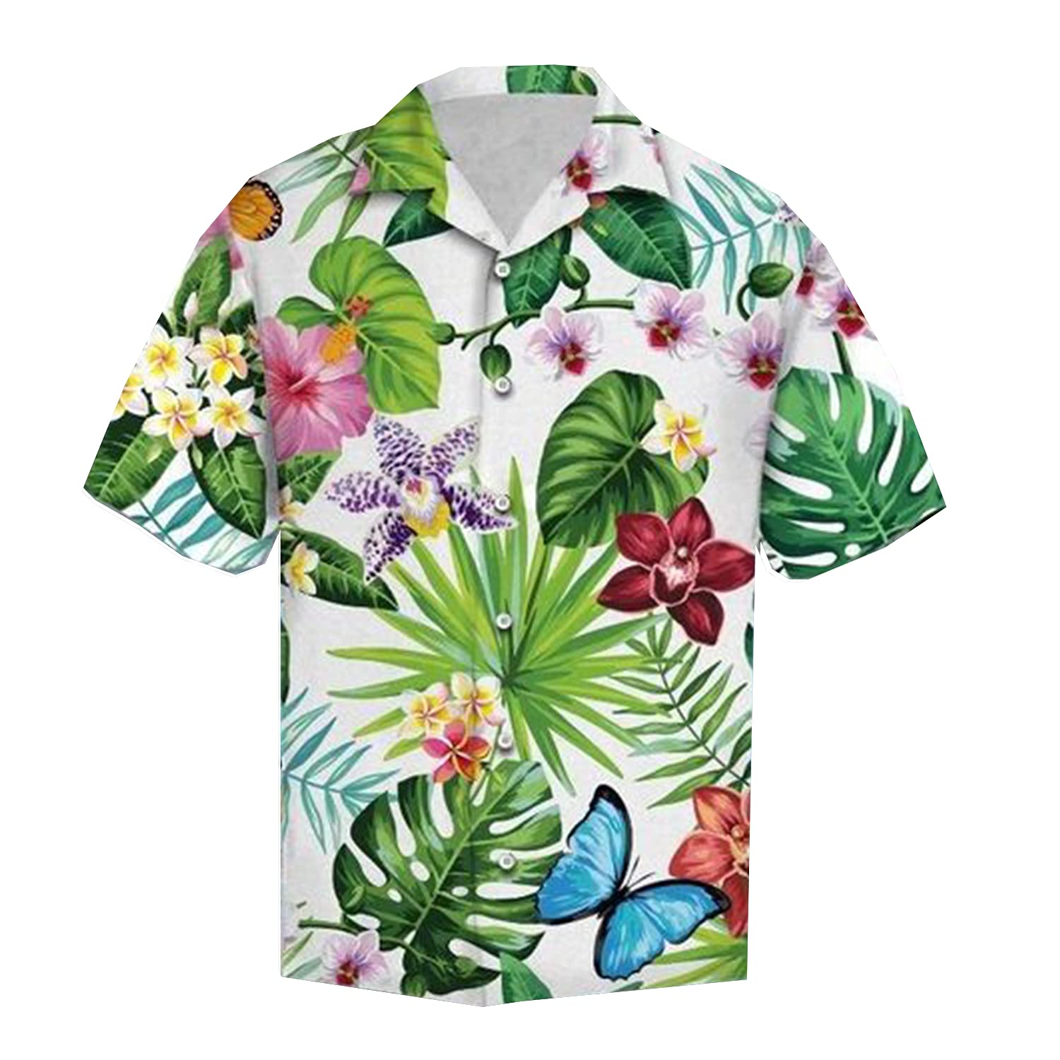 Men's Butterfly Tropical Hawaiian Shirts - Floral Summer Short Sleeve Button Down Shirts for Casual Wear, Beach Vacation & Luau Party Outfits