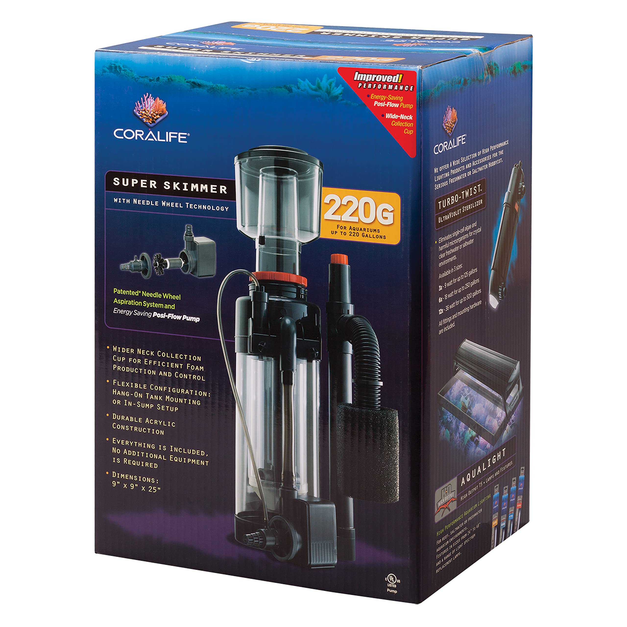 Premium Coralife Super Protein Skimmer with Pump - Efficient Saltwater Aquarium Filter for Reef Tanks & Marine Fish Tanks - Remove Organic Waste & Improve Water Clarity