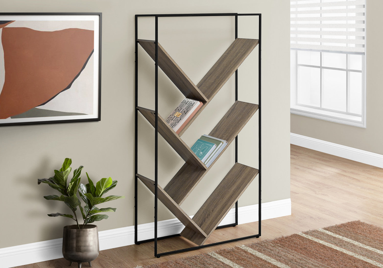 Modern Sova Bookcase - Dark Taupe Wooden Bookshelf for Living Room, Bedroom & Office Storage | Stylish Home Decor Furniture for Books & Display Items