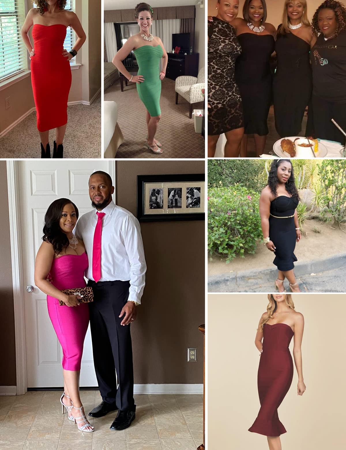 Sexy Strapless Bandage Dress for Women - Celebrity Inspired Midi Bodycon Evening Party Dress - Perfect for Night Out, Club, Cocktail Party & Special Occasions
