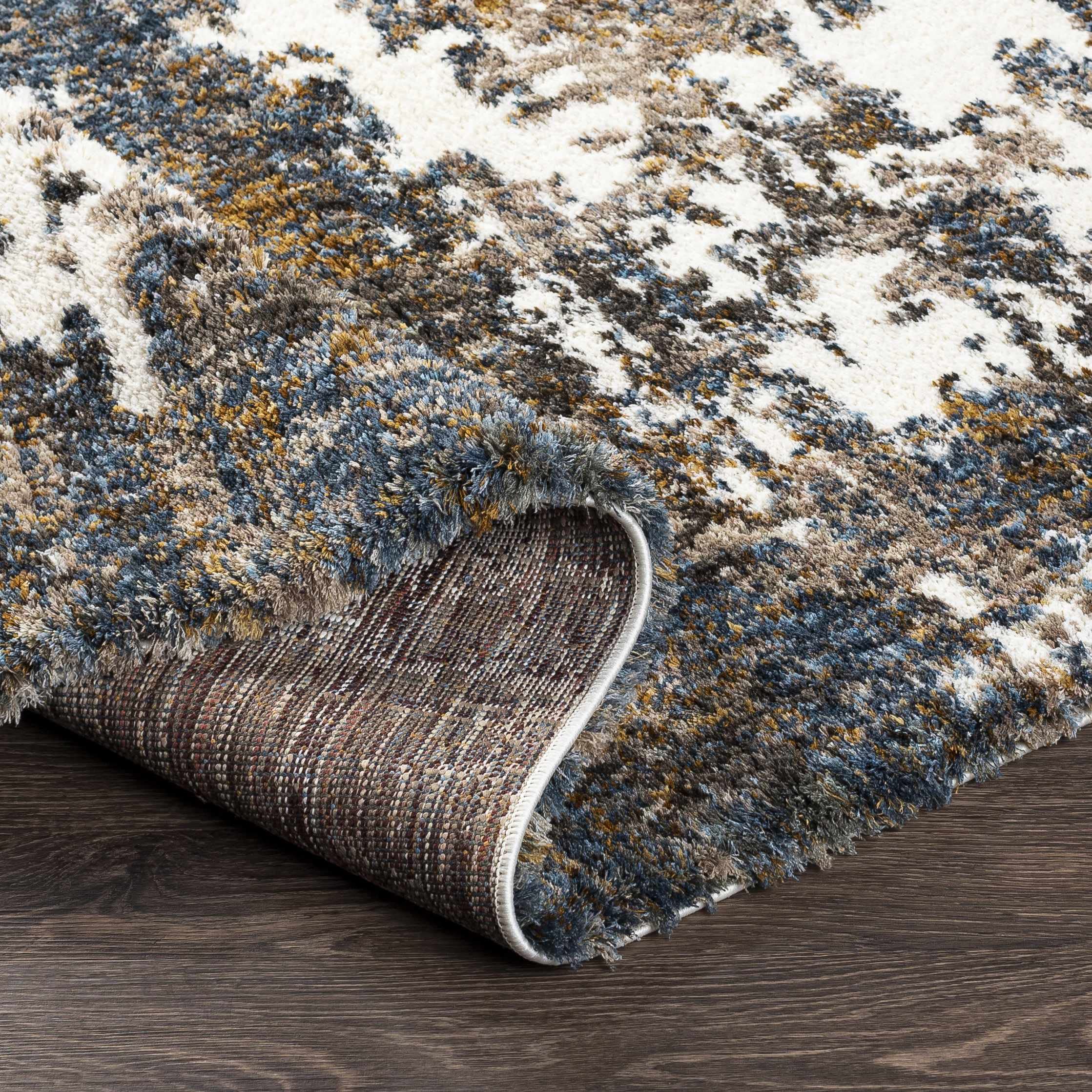 Lafontaine Plush Pile Area Rug for Living Room & Bedroom - Soft Beige, Brown, Blue 2' x 3' - Perfect for Cozy Home Decor & Warm Floor Comfort