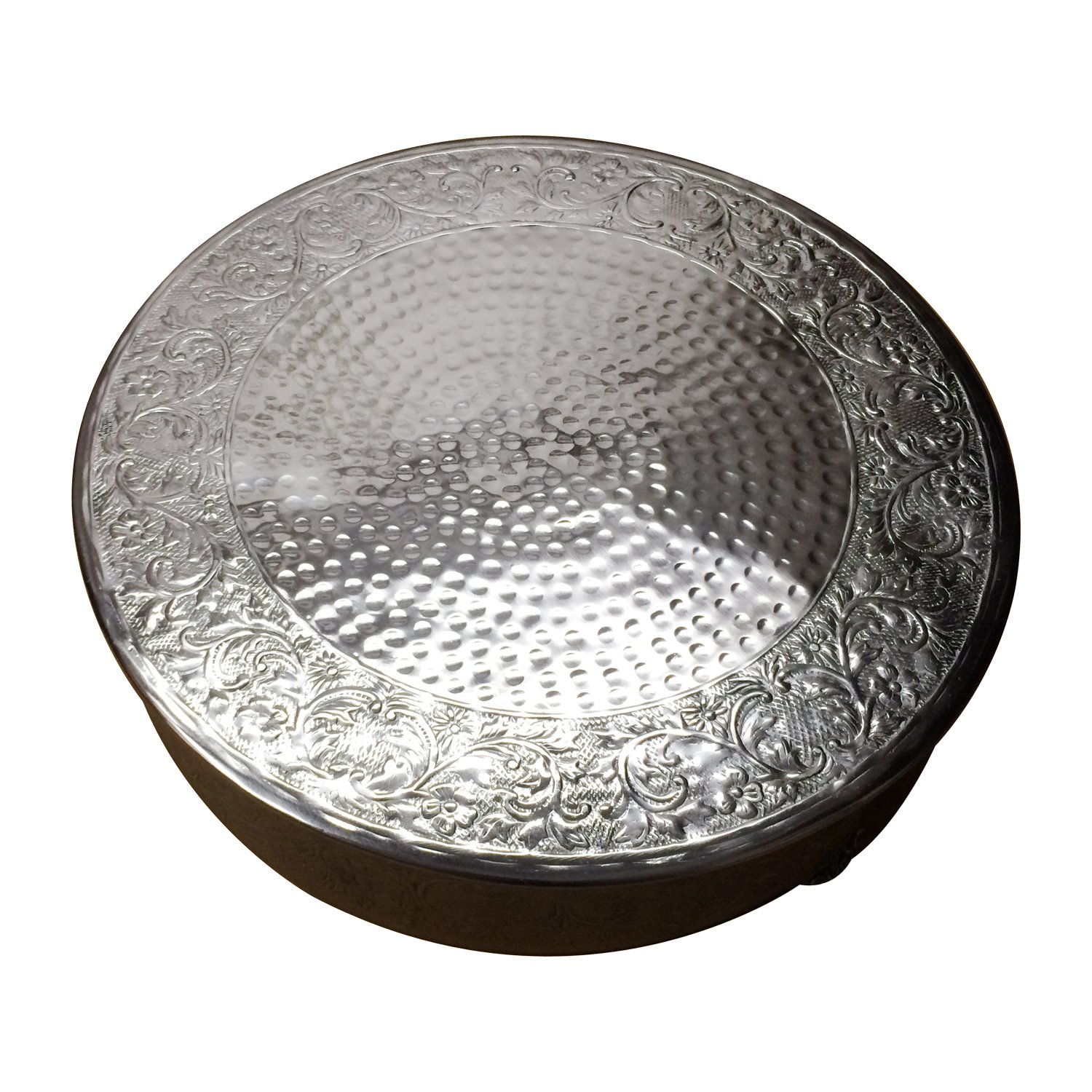 GiftBay 22 Inch Round Silver Wedding Cake Stand - Handcrafted Embossed Metal Tiered Dessert Display for Weddings, Parties & Special Events | Elegant & Durable Cake Plate for Anniversary, Birthday Celebrations