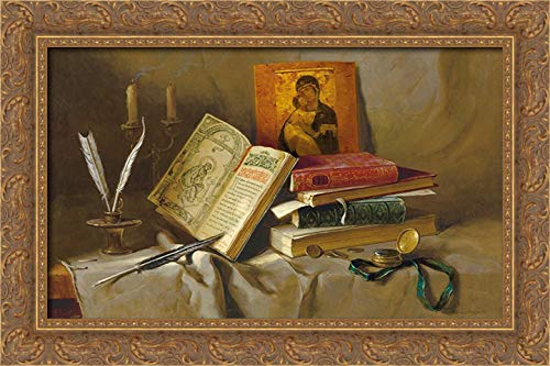 40x26 Gold Ornate Framed Canvas Art Print - Old Books I by Igor Belkovskij | Vintage Library Decor for Living Room, Study & Office