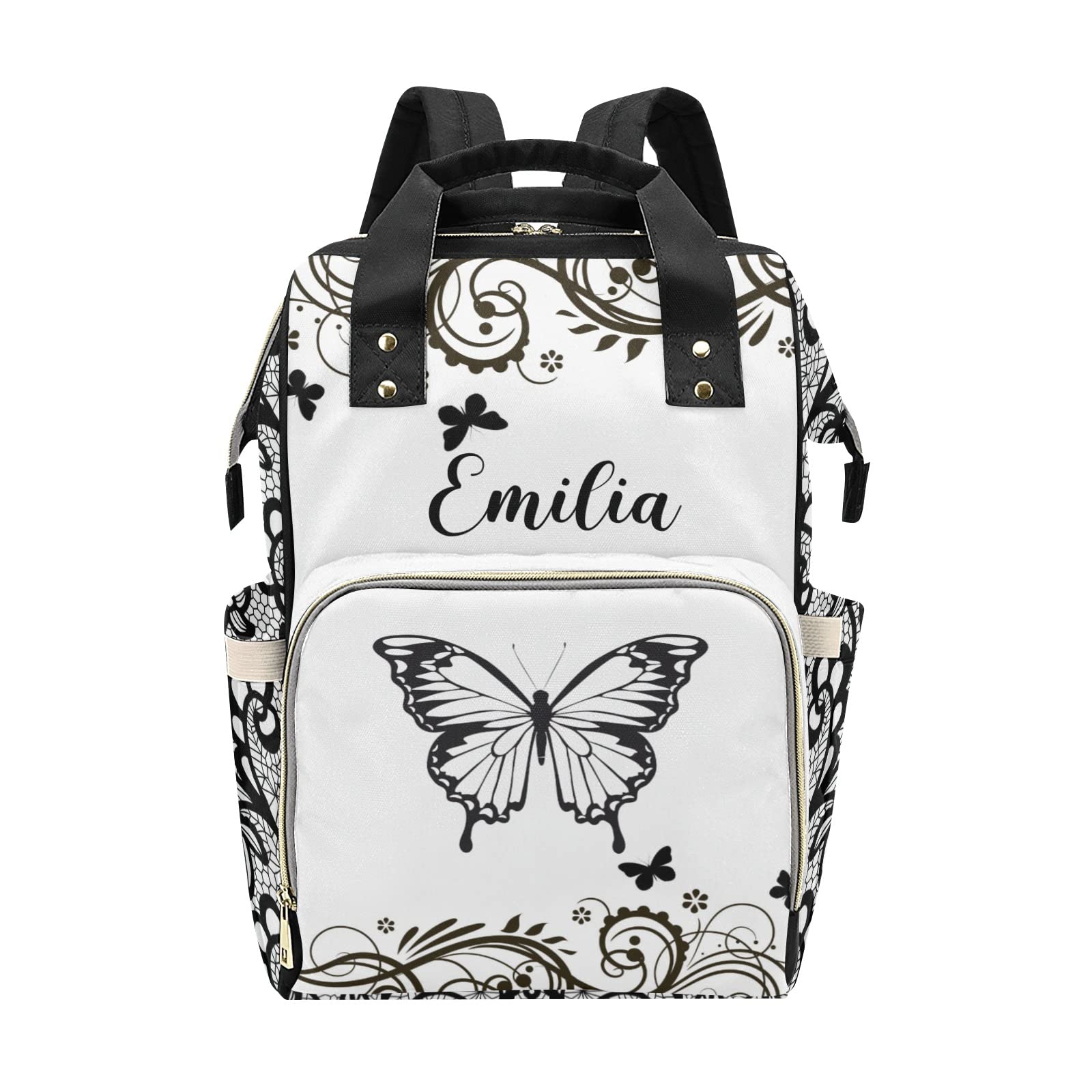 Custom Diaper Bag Backpack Tote for Baby Shower Gift - Personalized Butterfly Black Diaper Bag for Moms, Perfect for Travel, Outings & Daily Use