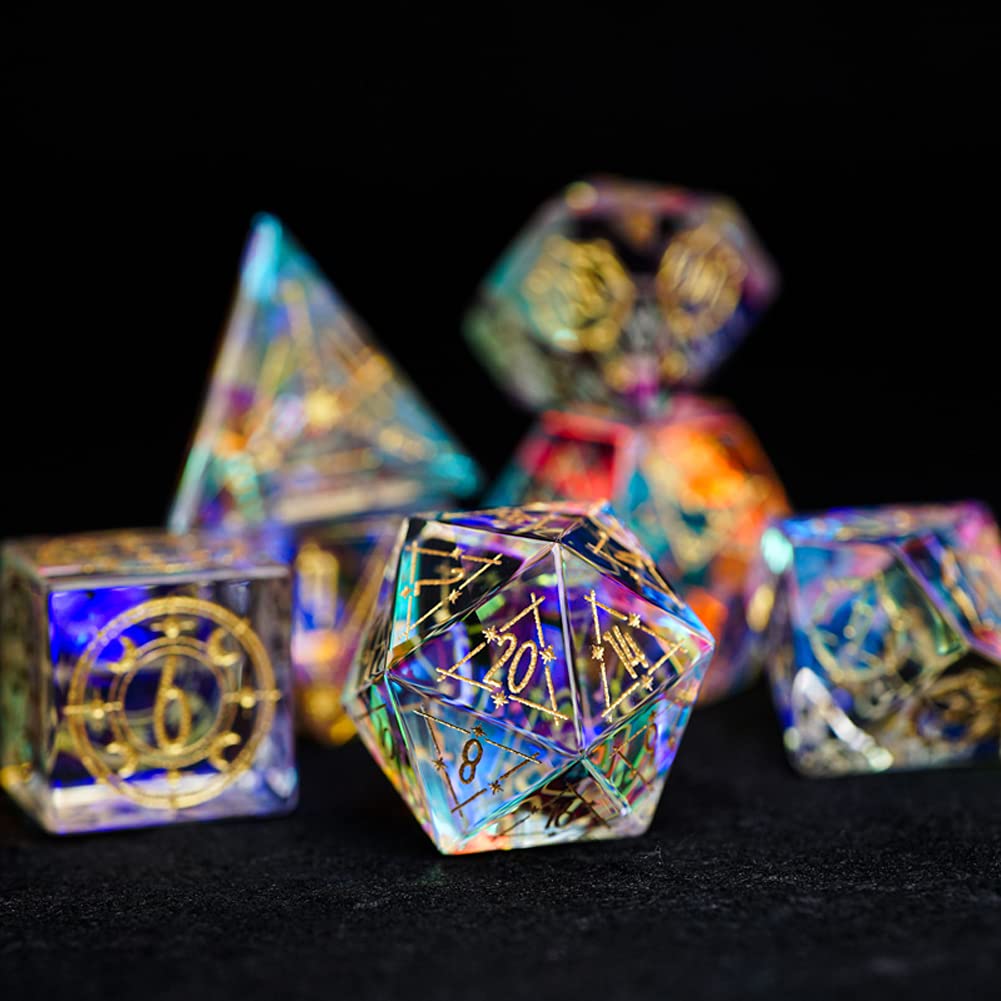 Premium D&D Dice Set - 7-Piece Phantom Crystal Polyhedral Dice for Dungeons & Dragons, Tabletop RPG, TRPG & Role Playing Games | Starry Sky Design for Fantasy Gaming & Collectors