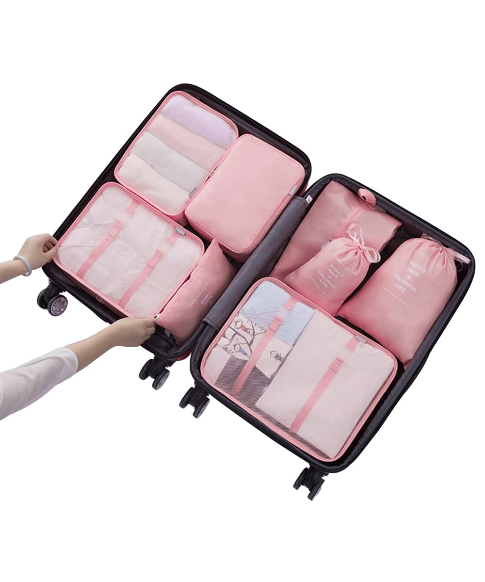 Bycc Bynn 8-Piece Packing Cubes Set - Lightweight Travel Organizers for Suitcase & Luggage (Pink) | Perfect for Business Trips, Vacations & Weekend Getaways