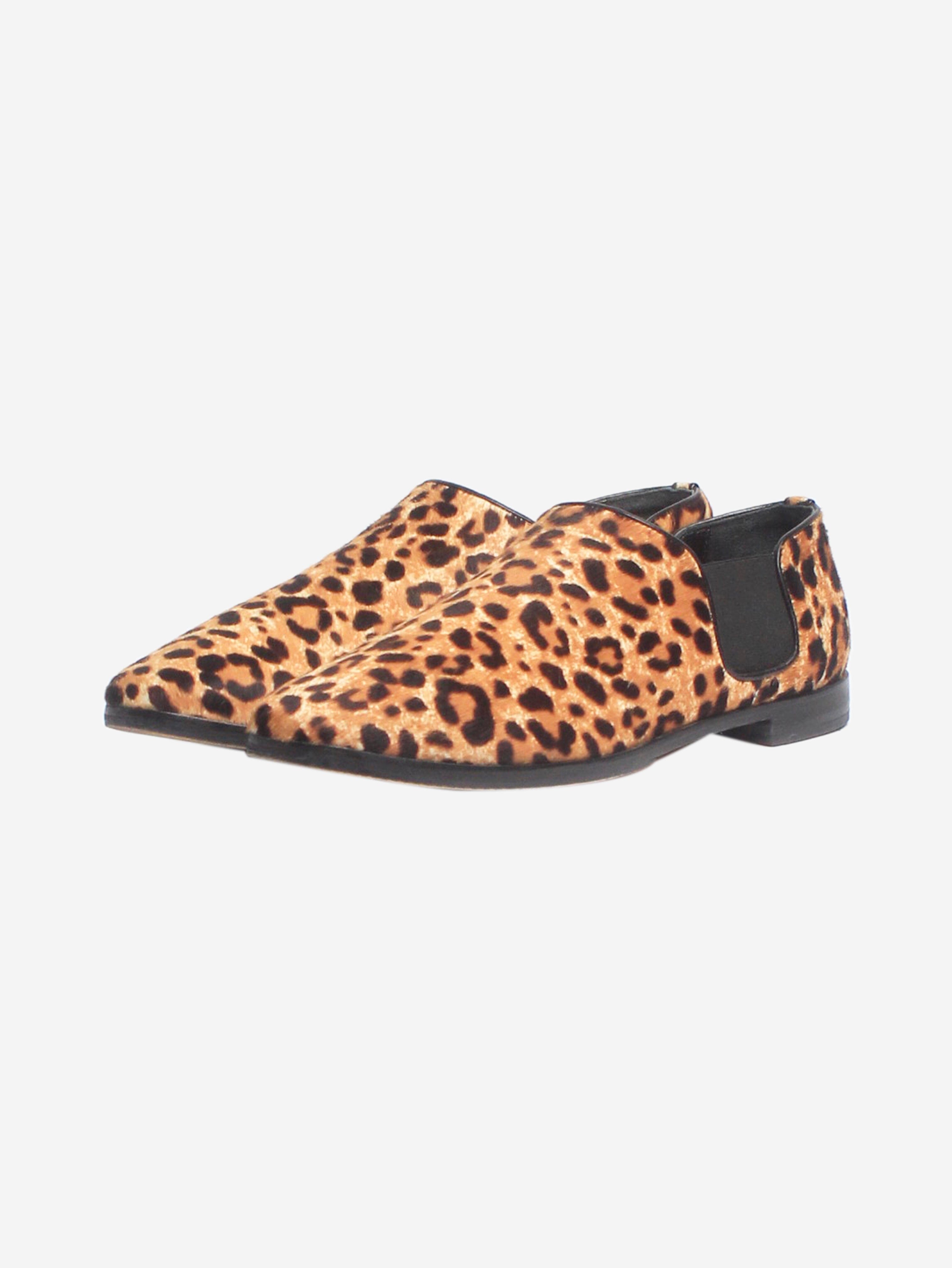 Stylish Brown Animal Print Pony Hair Flat Shoes - Women's Size EU 37 (US 7) | Comfortable & Fashionable Loafers for Casual Wear, Office, and Daily Outfits