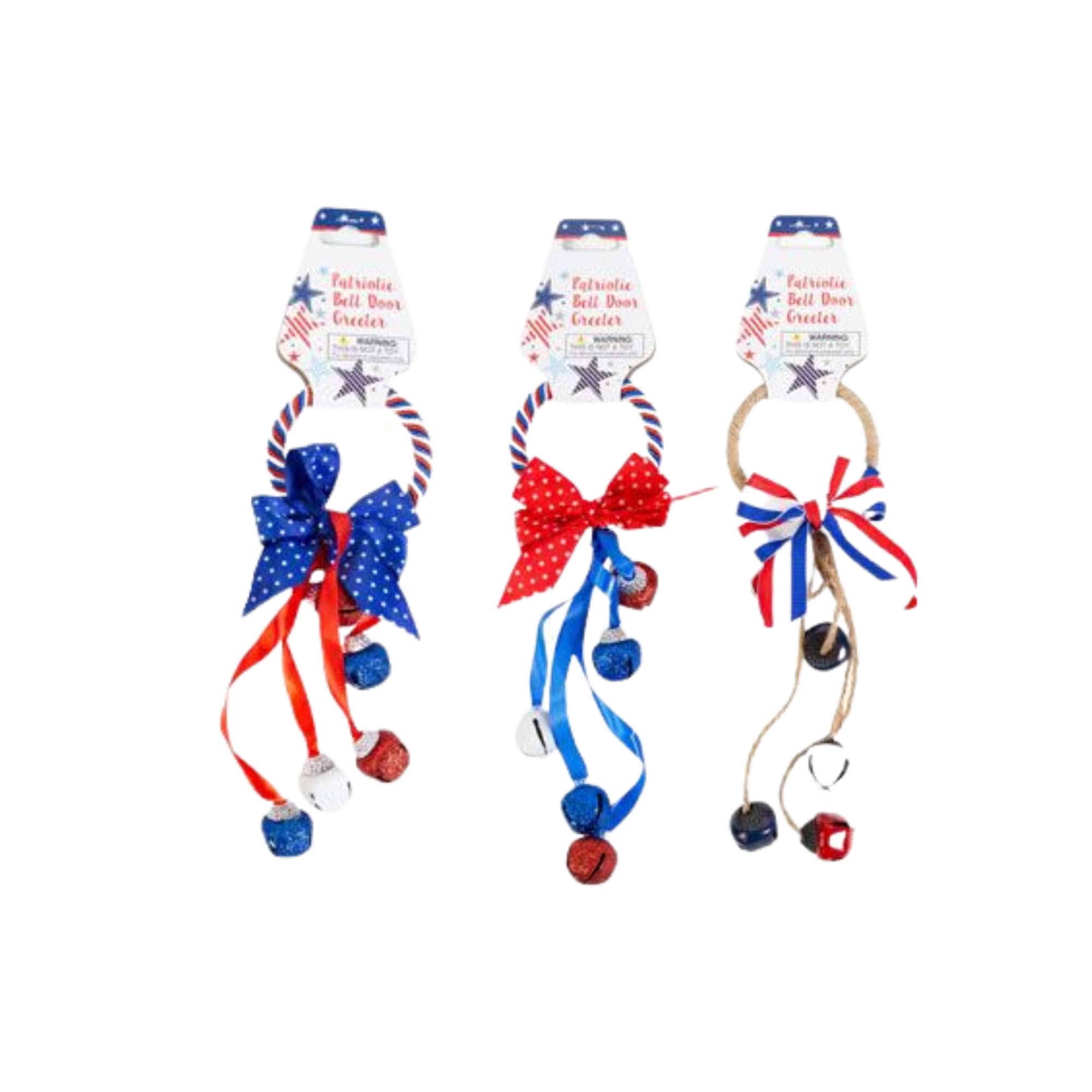 Patriotic Glittery Red White & Blue Door Knob Hanger - 3 Pack with Red & Blue Bow | Festive Holiday Welcome Greeter for Independence Day, Memorial Day & 4th of July Decorations