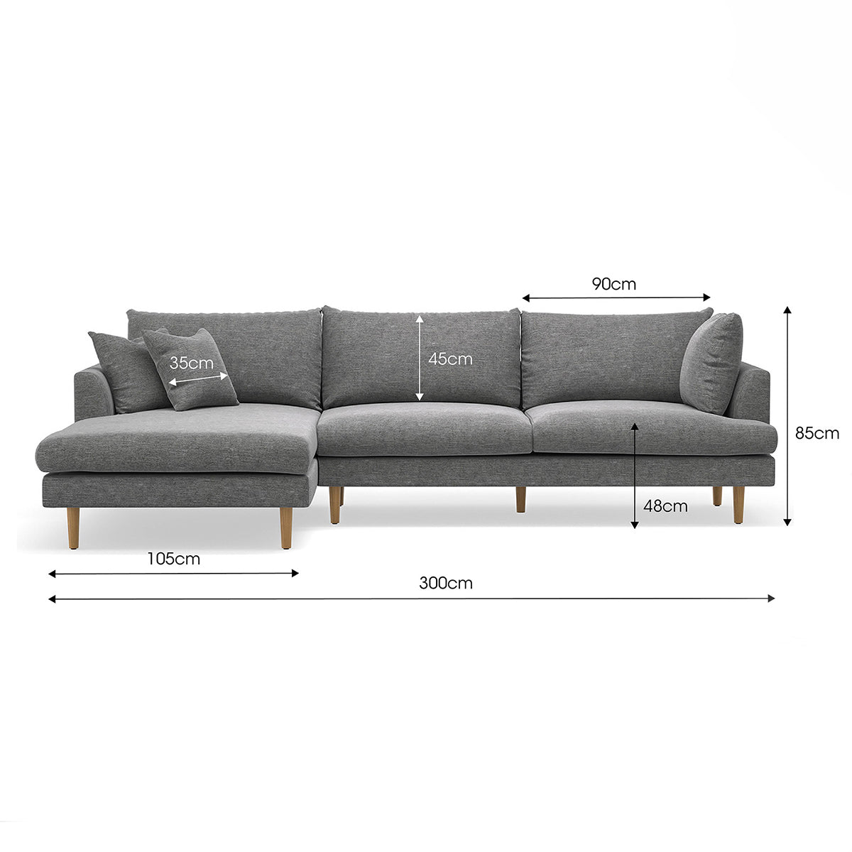 Byron Fabric Modular Sofa with Left Hand Chaise - Modern Sectional Couch for Living Room, Family Room & Home Theater Comfortable Seating