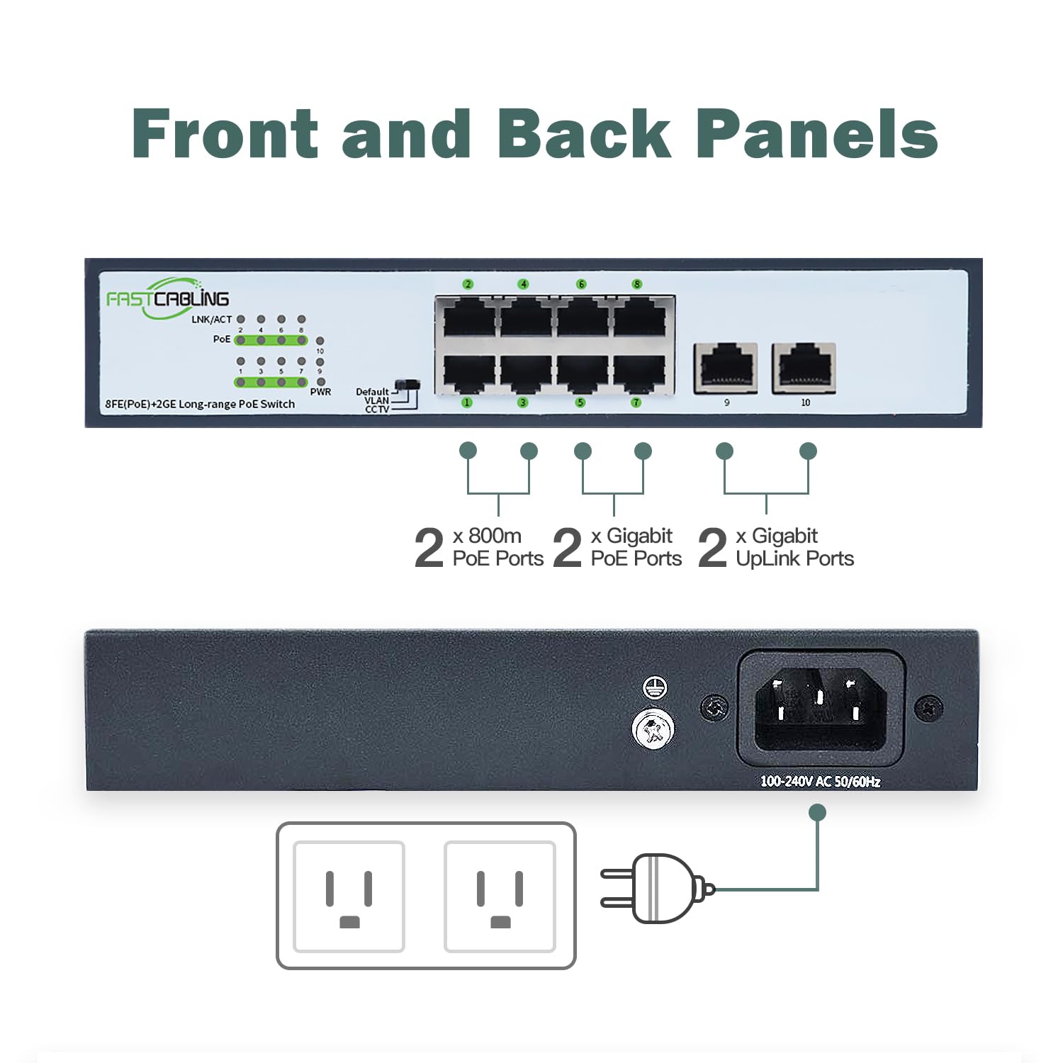 1500ft 8 Port Long Range PoE+ Switch with PoE Extension - Supports Cat5e/Cat6 Cables, Fast Ethernet 10/100Mbps, IEEE802.3at/af 30W - Ideal for IP Cameras, Wireless Access Points & Remote Network Devices