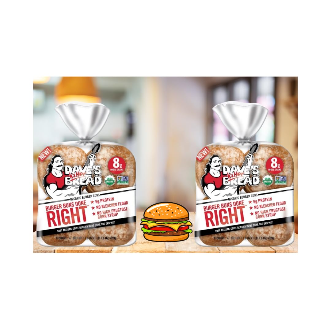 Dave's Killer Bread White Burger Buns - Pack of 2 (16 Buns Total, 17.6 Oz) | Soft Artisan Buns for Burgers, Sandwiches & BBQs | Non-GMO & Organic