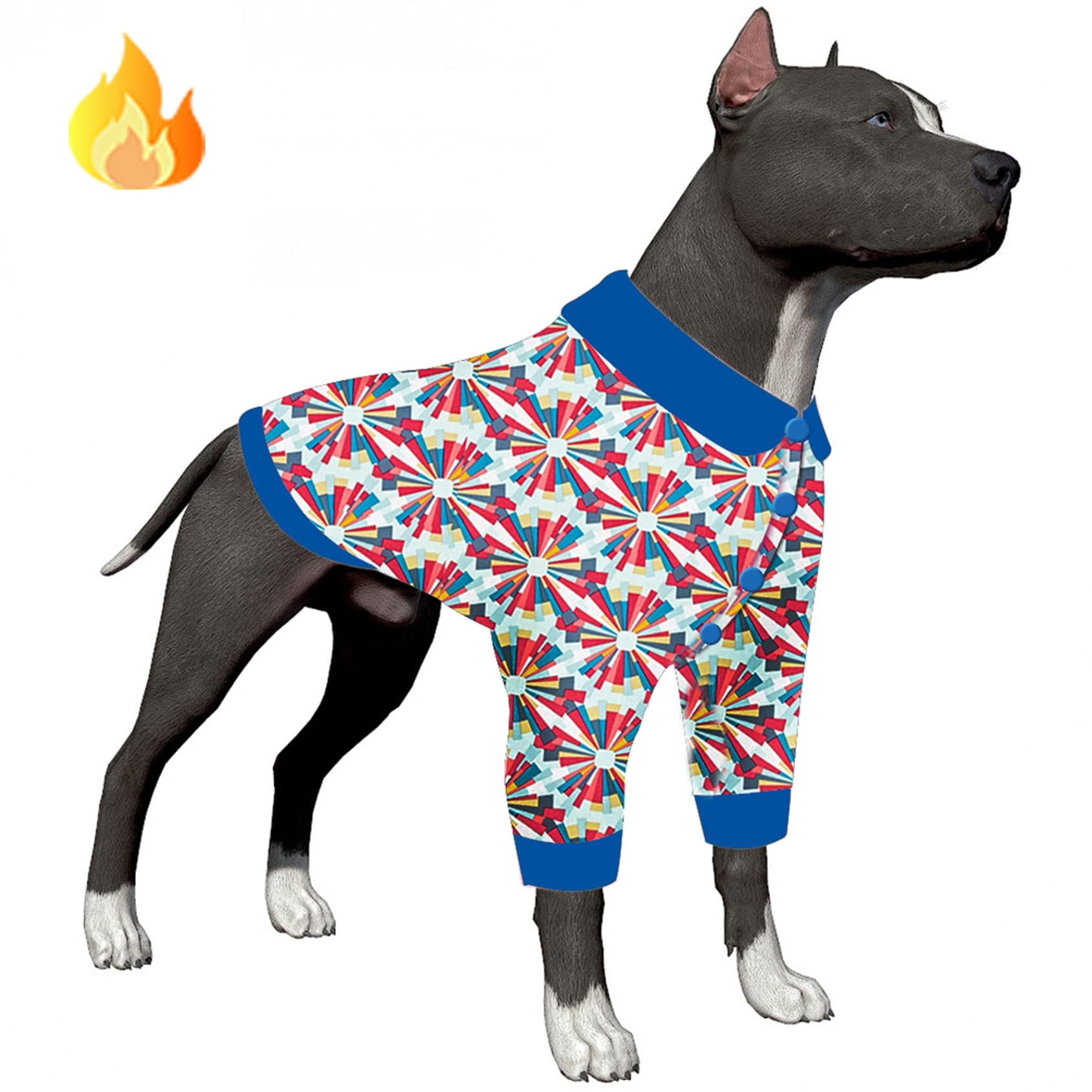 LovinPet Upgraded Lightweight Flannel Dog Pajamas - Skin-Friendly Warm Apparel for Small Medium Large Male Dogs (Aura Lei Burst Plumeria Prints) | Perfect for Indoor Winter Nights & Cozy Lounging
