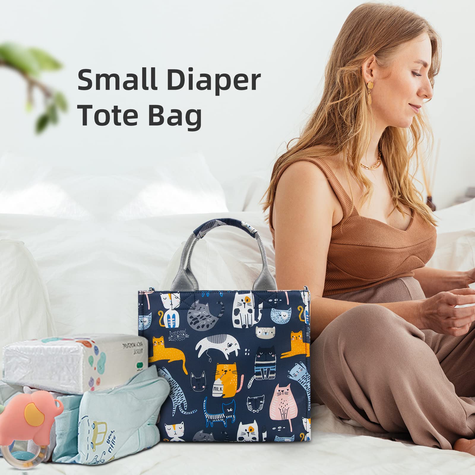 **Waterproof Small Diaper Bag for Travel - Multi-Function Mini Tote & Crossbody Purse (Cat Paradise Design) - Perfect for Baby Essentials, Day Trips & On-the-Go Moms**