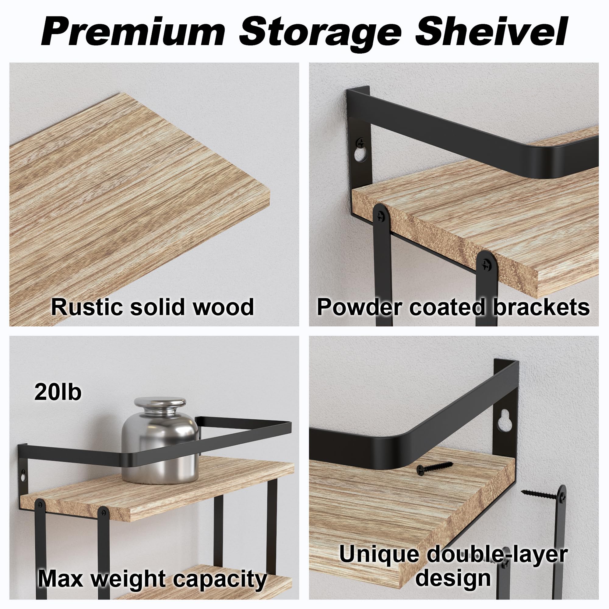 RICHER HOUSE Dual-Level Floating Shelves with Guardrail - Rustic Wood Wall Mounted Shelf for Bathroom & Kitchen Storage | Over Toilet Paper Organizer, Bathroom Wall Decor & Kitchen Spice Rack - Perfect for Small Space Organization & Farmhouse Style Home Decor