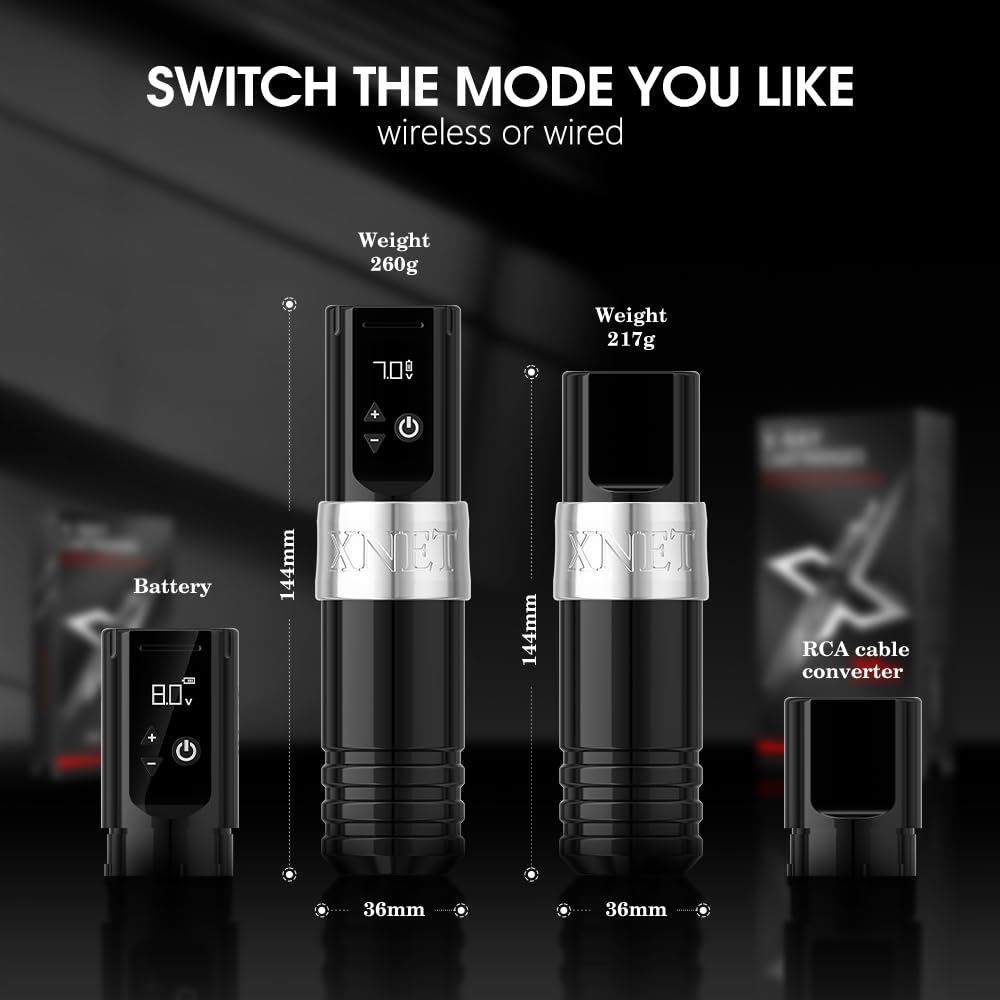 Professional Xnet Rotary Tattoo Machine Gun with LCD Display - Japan Coreless Motor Tattoo Pen Kit Includes 2400mAh Power Supply (Black) | Perfect for Tattoo Artists, Beginners & Body Art Professionals | Home Studio & Professional Tattoo Shop Use