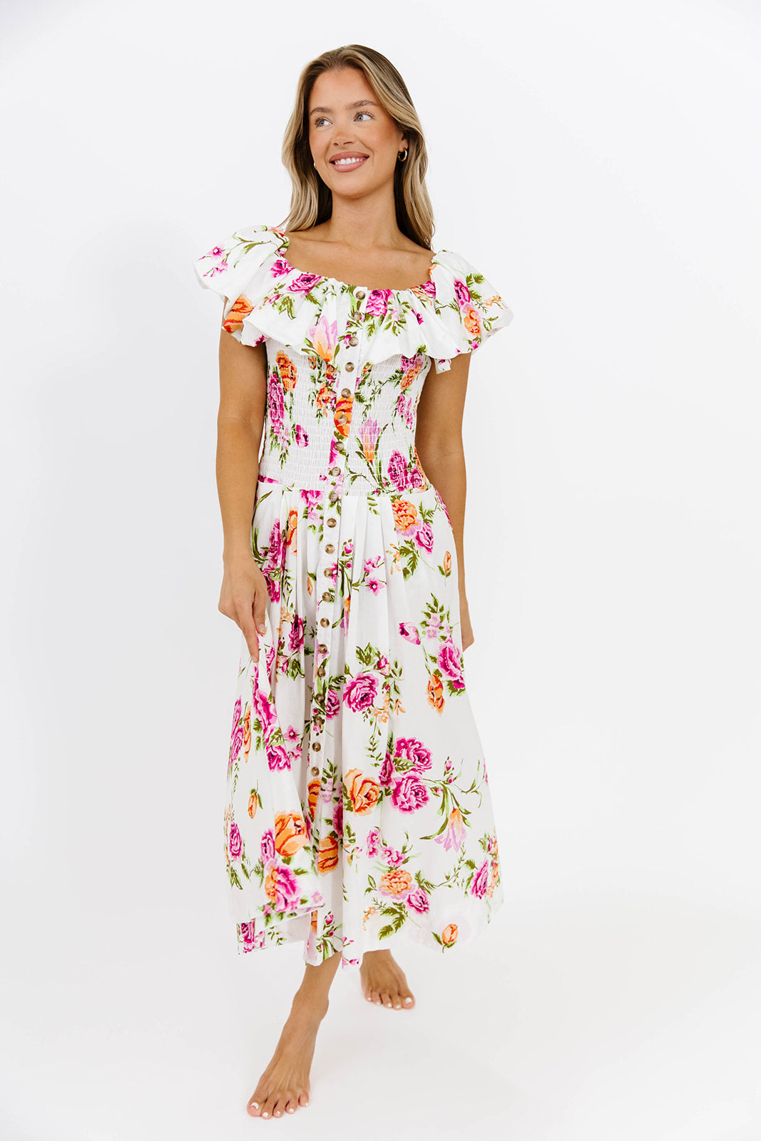 Laney Floral Maxi Dress for Women - Elegant White Floral Print Summer Dress - Perfect for Beach Vacations, Weddings & Outdoor Parties