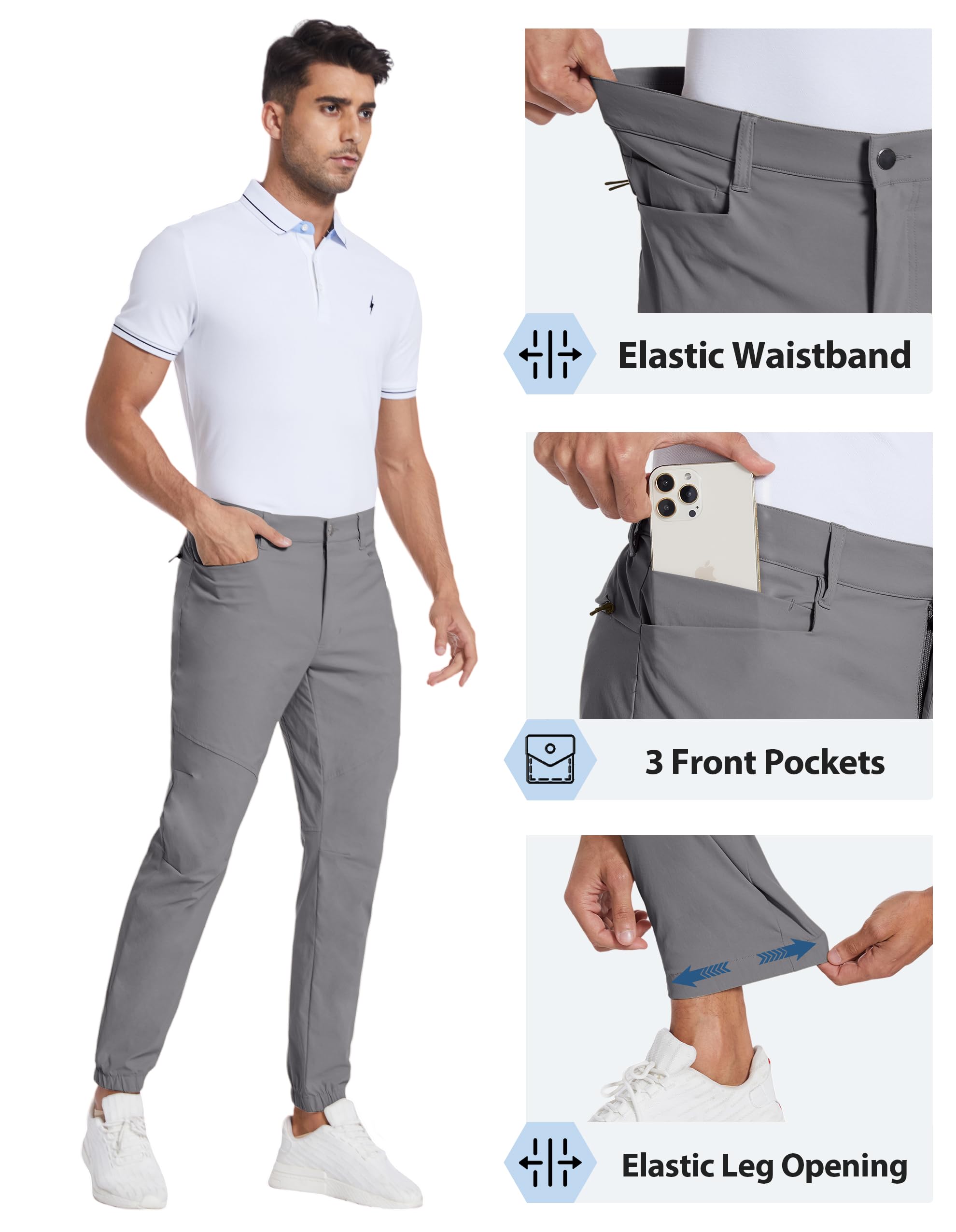**PULI Men's Stretch Golf Joggers Pants - Waterproof Slim Fit with 4 Pockets - Hiking, Casual, Travel & Work Pants for Men - Perfect for Golfing, Outdoor Adventures & Everyday Wear**