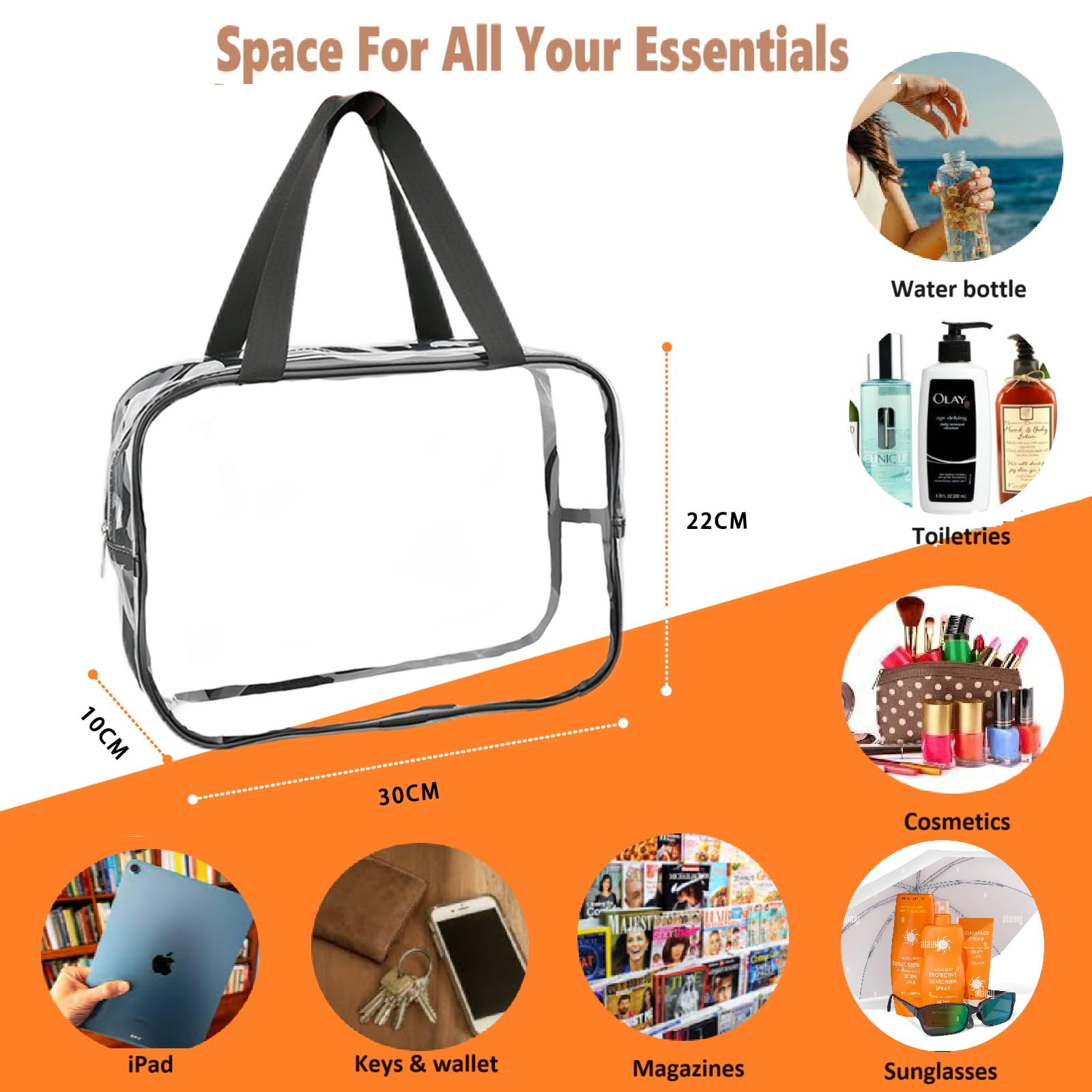 6-Piece Clear Travel Toiletry Bags Set - TSA Approved Leakproof Cosmetic & Makeup Organizer with Zipper (12x6x12 Inch) - Perfect for Airports, Stadium Events & Weekend Getaways