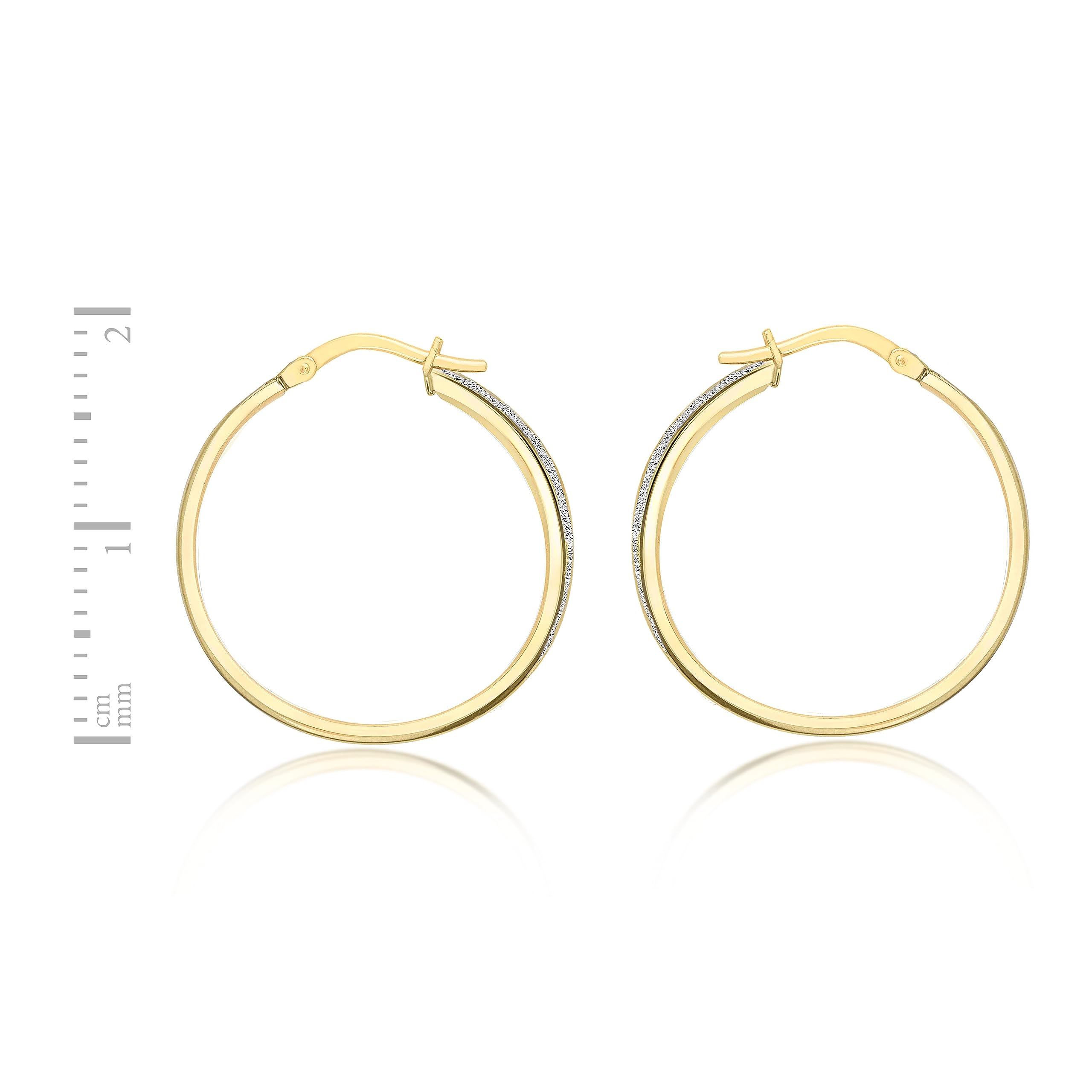 Amazon Essentials 9ct White & Yellow Gold Sparkle Dust Hoop Earrings - Elegant Dangle Hoops for Women, Perfect for Parties, Weddings & Everyday Wear