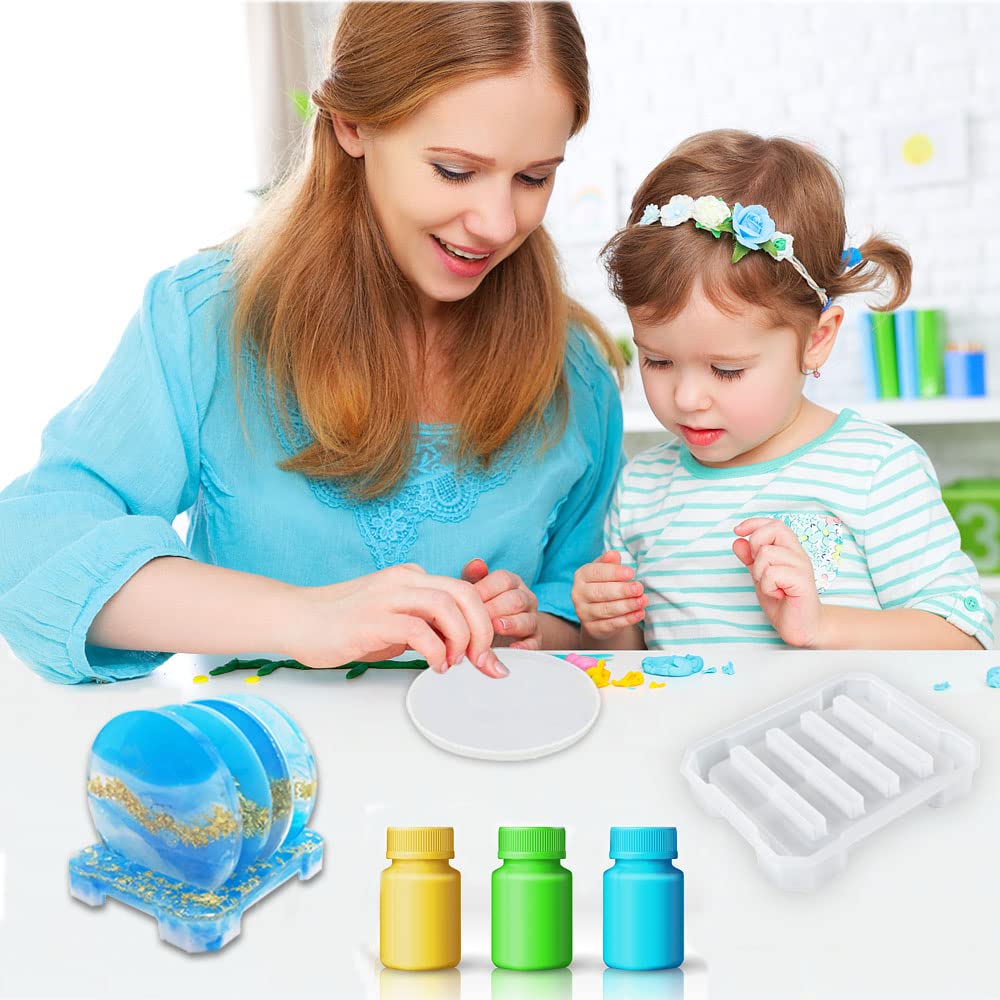 4-Piece Round Silicone Resin Coaster Molds Set with Unique Holder - DIY Epoxy Resin Casting Kit for Handmade Coasters, Cup Mats & Home Decor - Perfect for Crafting, Gift Making & Table Setting