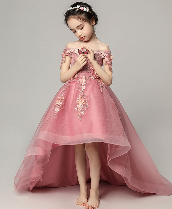 Pink Tulle Lace Flower Girl Dress for Kids - Elegant Princess Party Gown for Weddings, Birthday Celebrations & Special Occasions