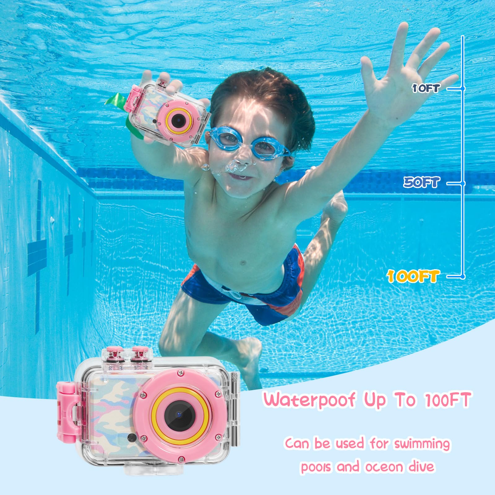 Waterproof Kids Camera for 3-8 Year Old Boys & Girls - Underwater Toddler Digital Camera with 32GB SD Card - Perfect Birthday Gift & Outdoor Adventure Toy for Ages 4-10