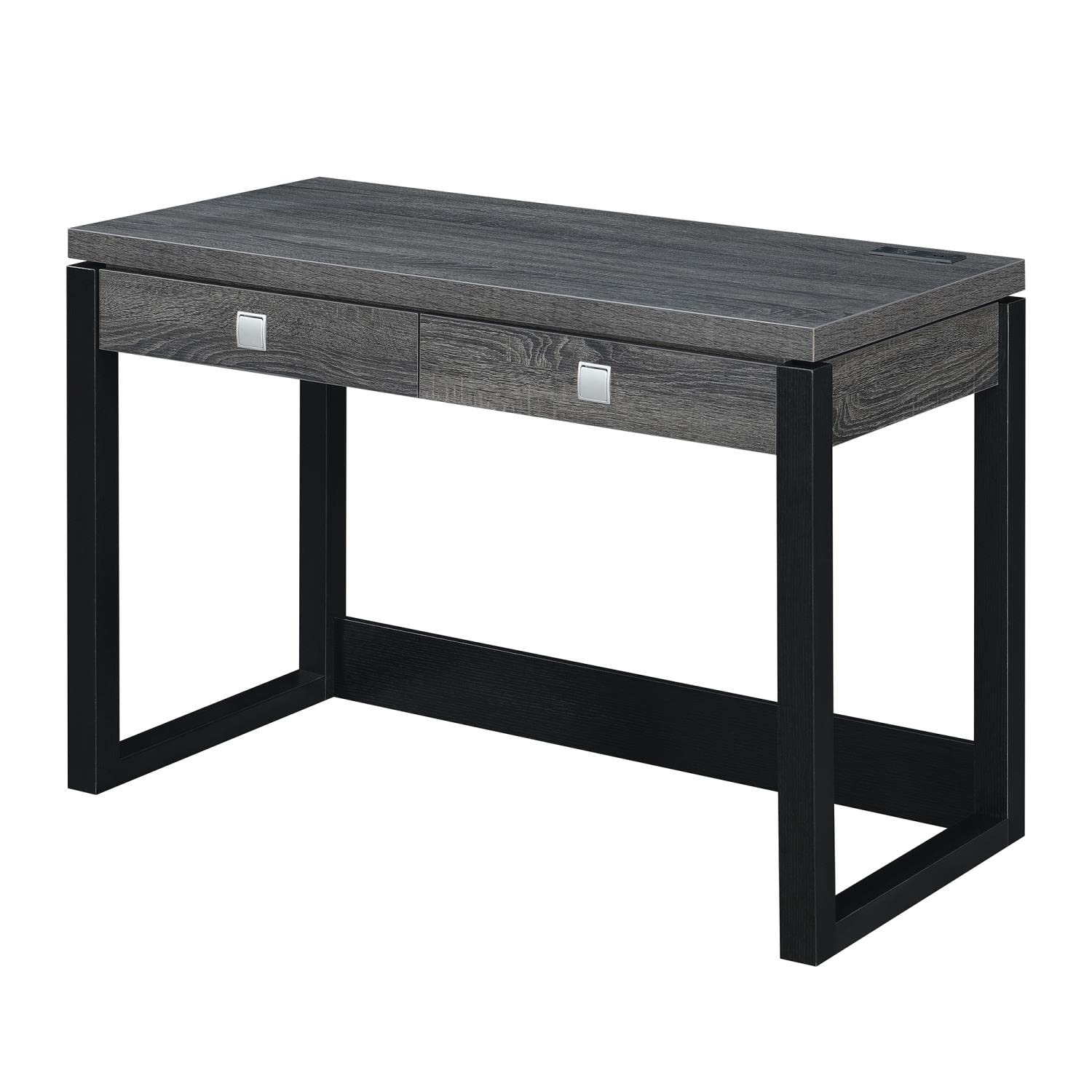 Convenience Concepts Newport 2-Drawer Office Desk with USB Charging Station - Weathered Gray/Black Finish - Perfect for Home Office, Study Room & Small Workspace Organization