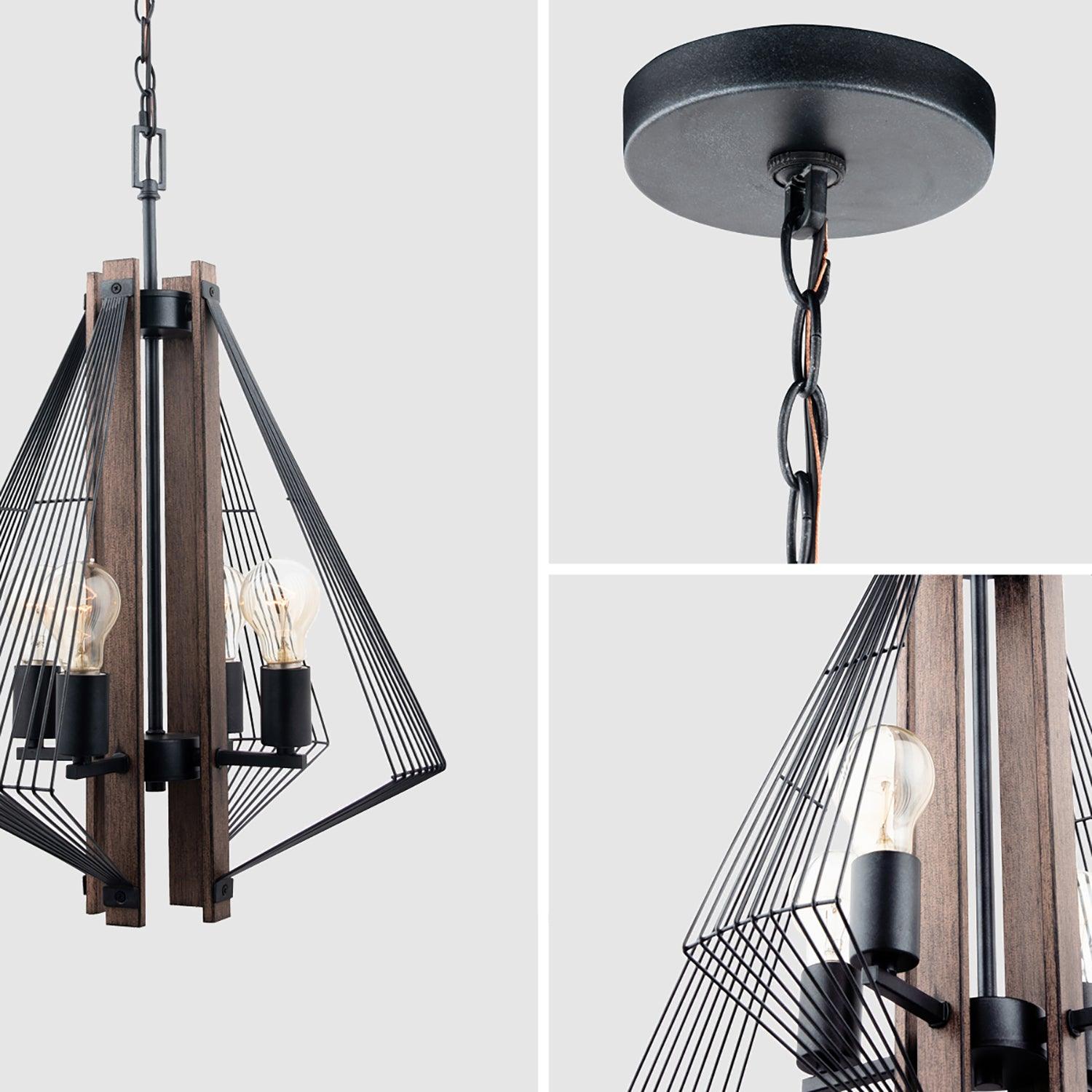Zenith 4-Light Black & Wood Dimmable Pendant Light Fixture for Kitchen Island, Dining Room, or Living Room Ceiling Lighting