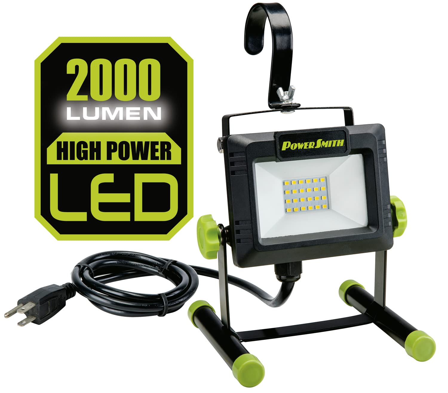 PowerSmith PWLS020H 2000 Lumen Portable LED Work Light with Metal Stand & Sealed Power Switch - Perfect for Construction Sites, Garage Repairs, Emergency Lighting, and Outdoor Camping